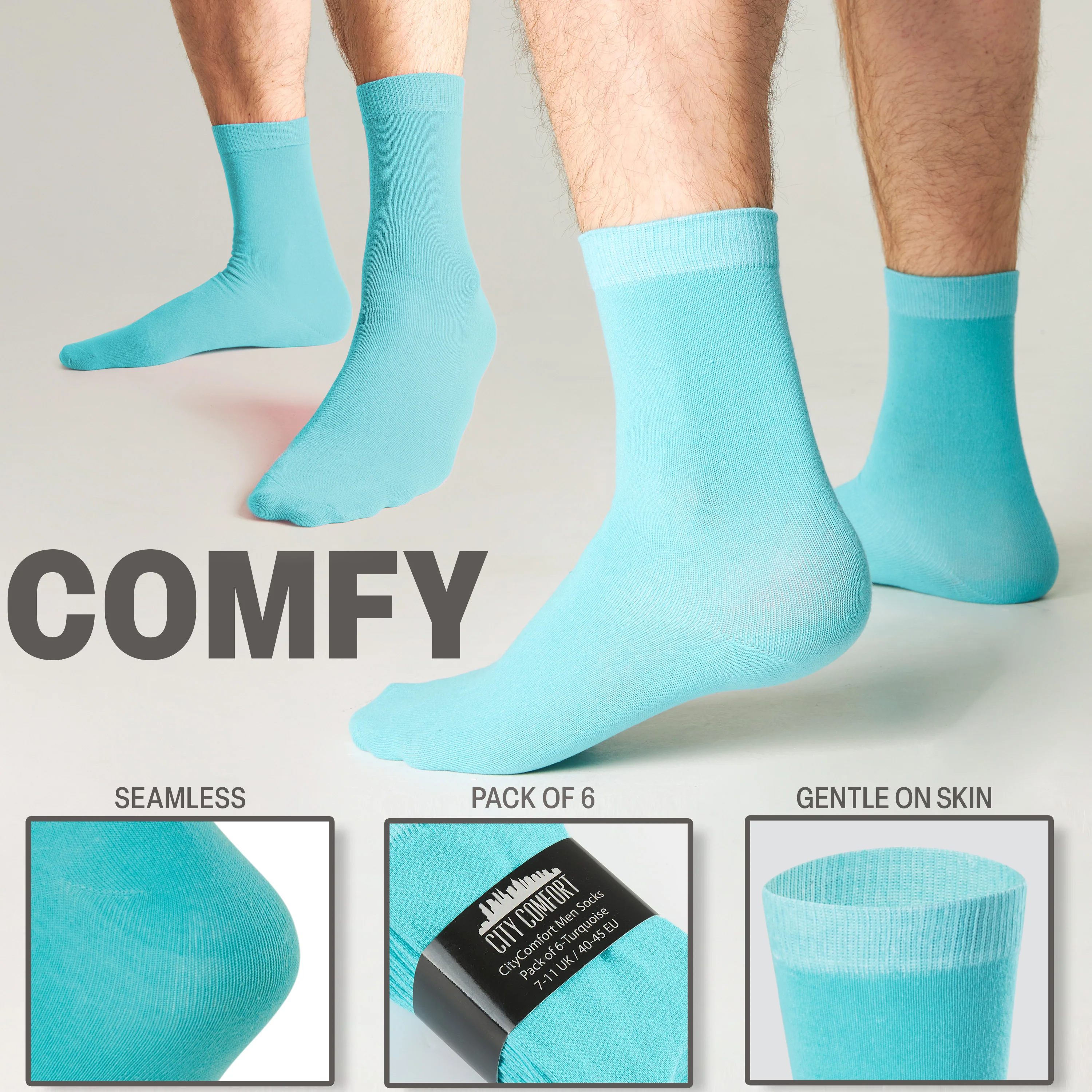 CityComfort Mens Calf Socks, Breathable Crew Socks Multipack - Pack of 6 - Image 28