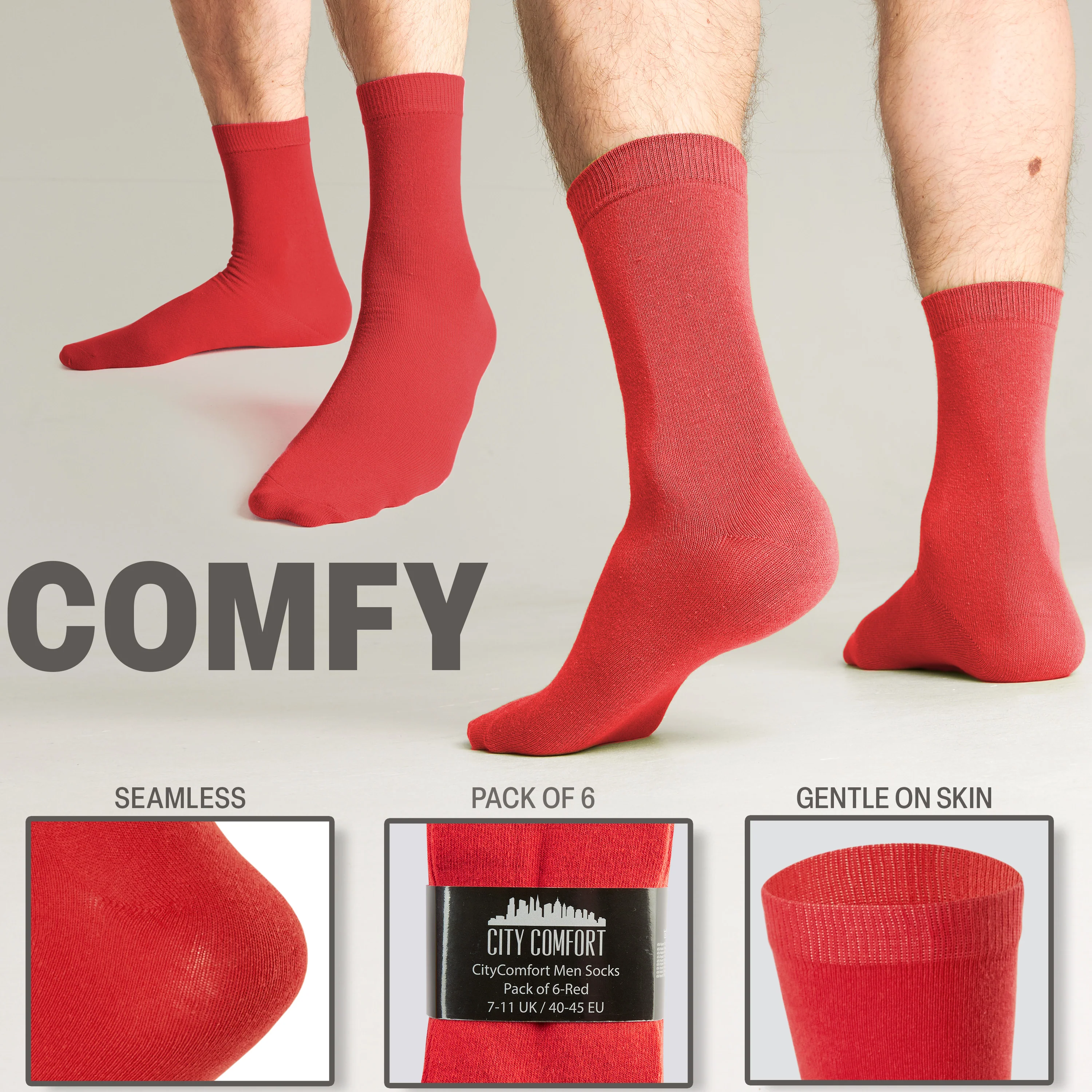 CityComfort Mens Calf Socks, Breathable Crew Socks Multipack - Pack of 6 - Image 34