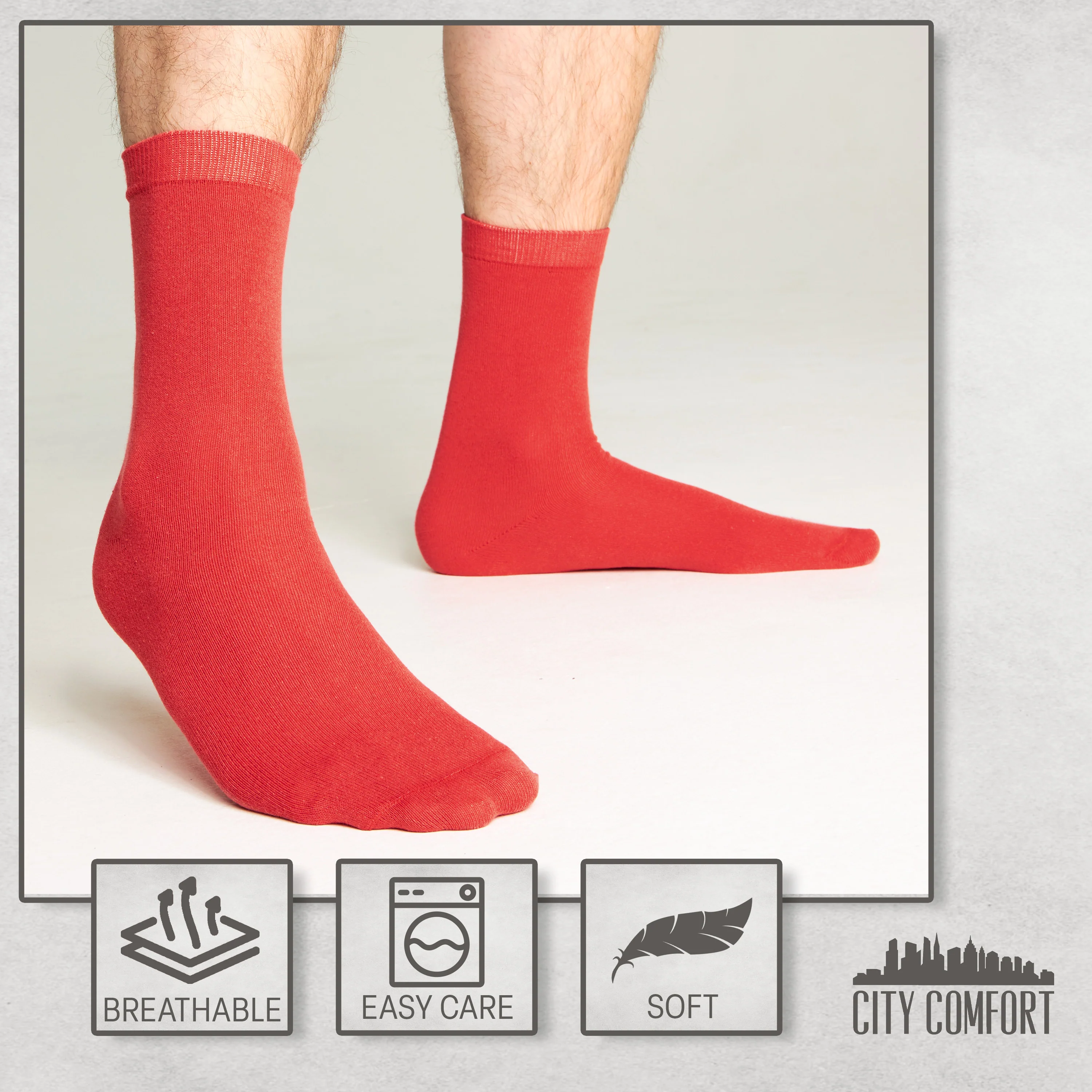 CityComfort Mens Calf Socks, Breathable Crew Socks Multipack - Pack of 6 - Image 35