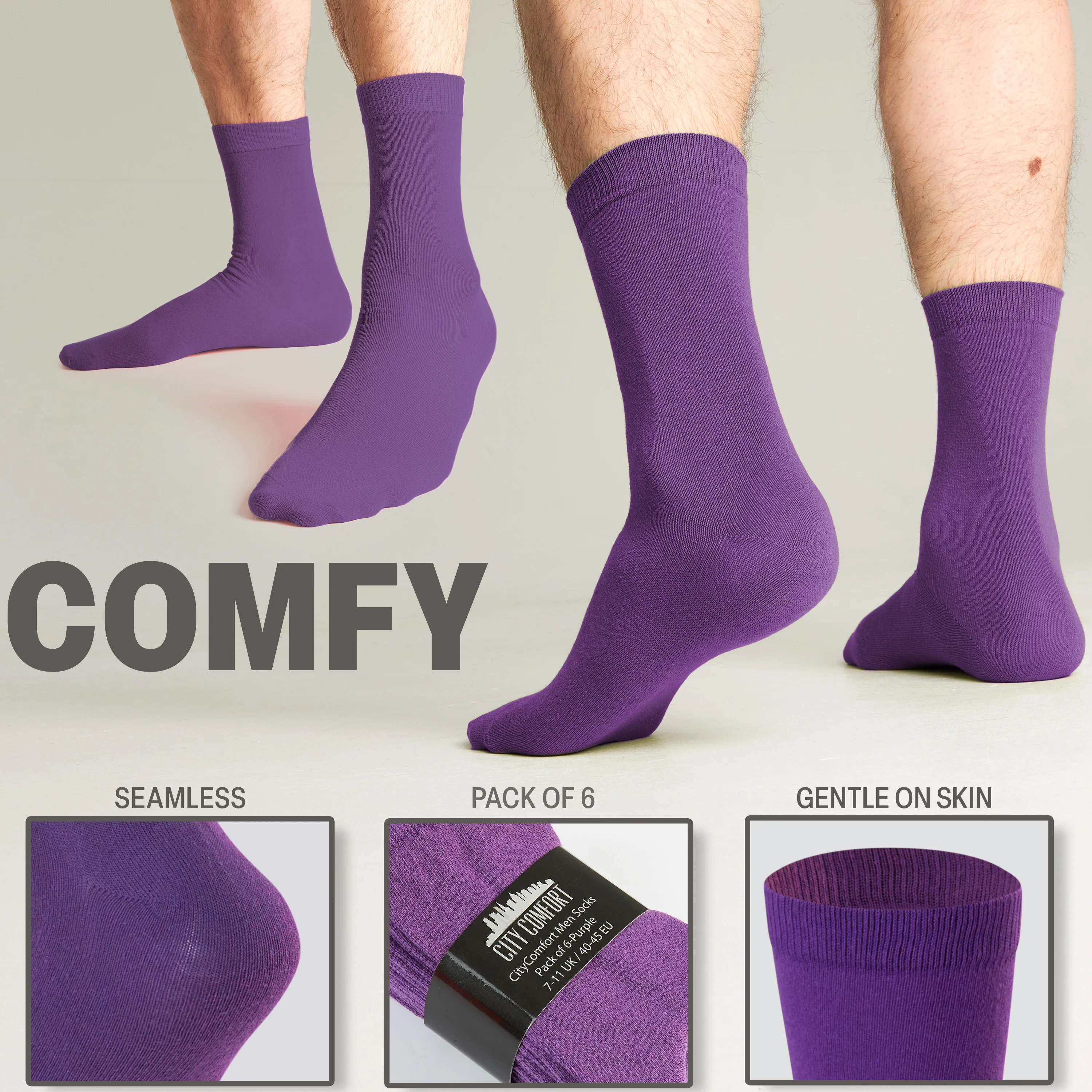 CityComfort Mens Calf Socks, Breathable Crew Socks Multipack - Pack of 6 - Image 4