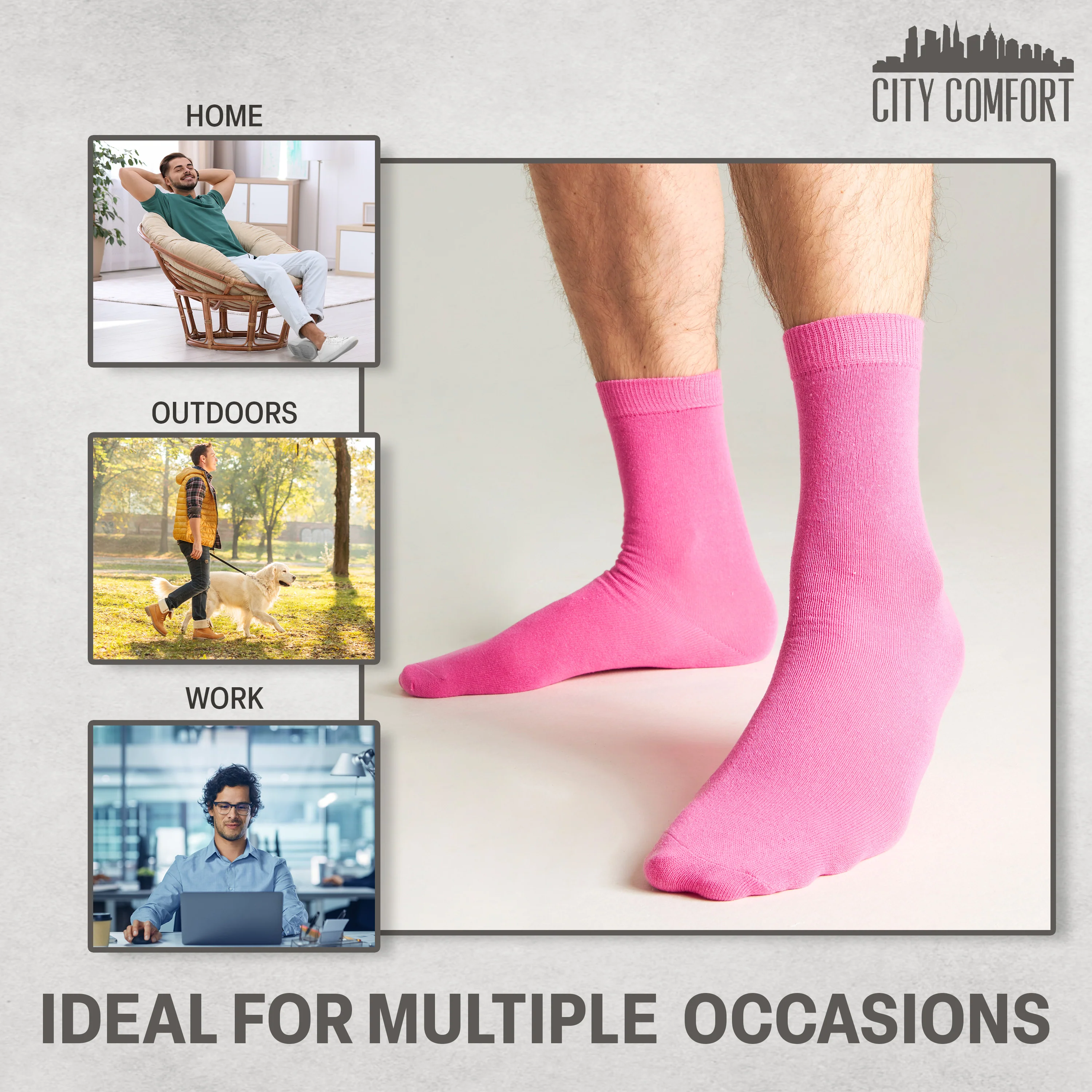 CityComfort Mens Calf Socks, Breathable Crew Socks Multipack - Pack of 6 - Image 9