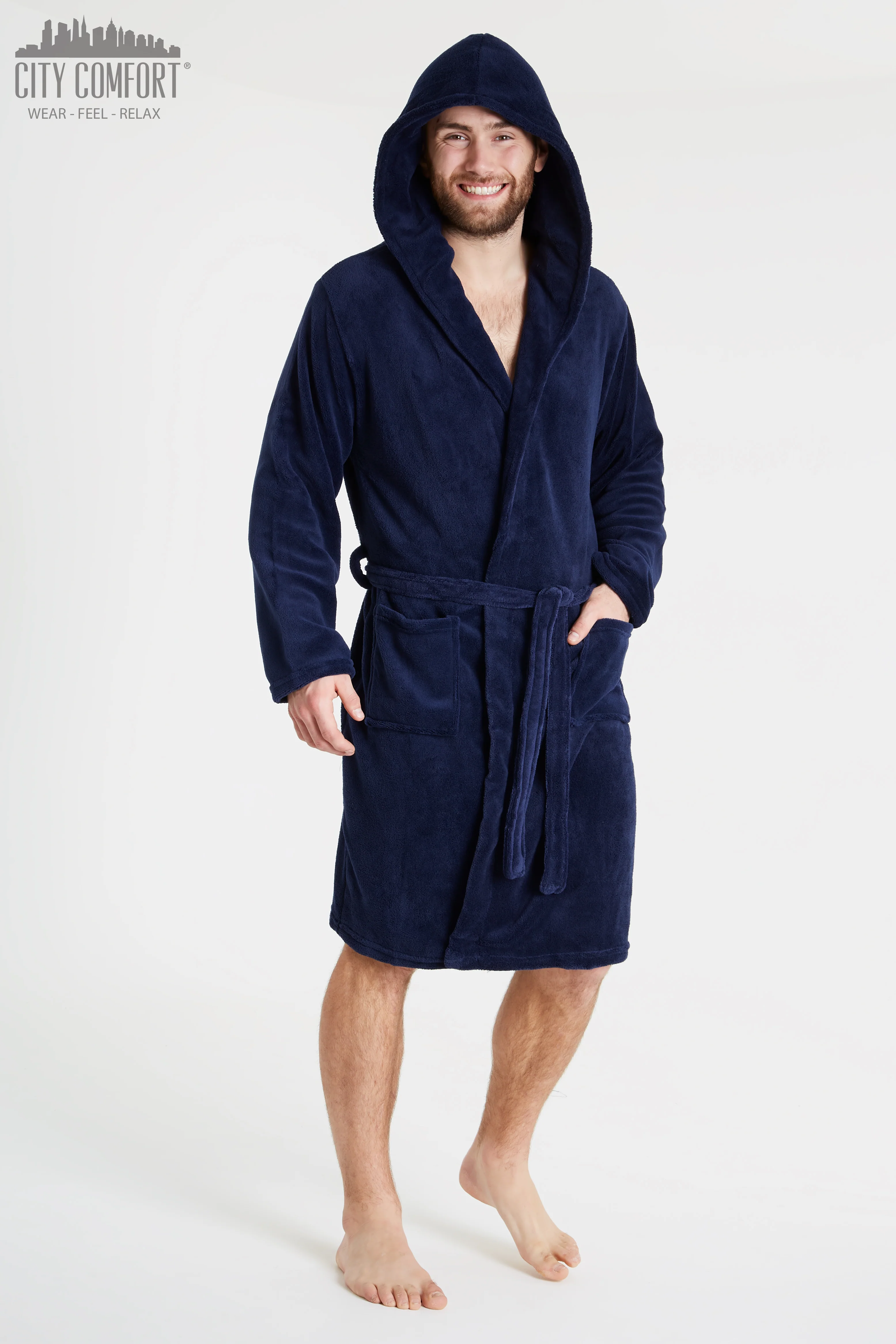 CityComfort Mens Dressing Gown, Shawl Collar or Hooded Bathrobe Super Soft Fleece Cosy Loungewear Adults Teens - Gifts for Him - Image 4