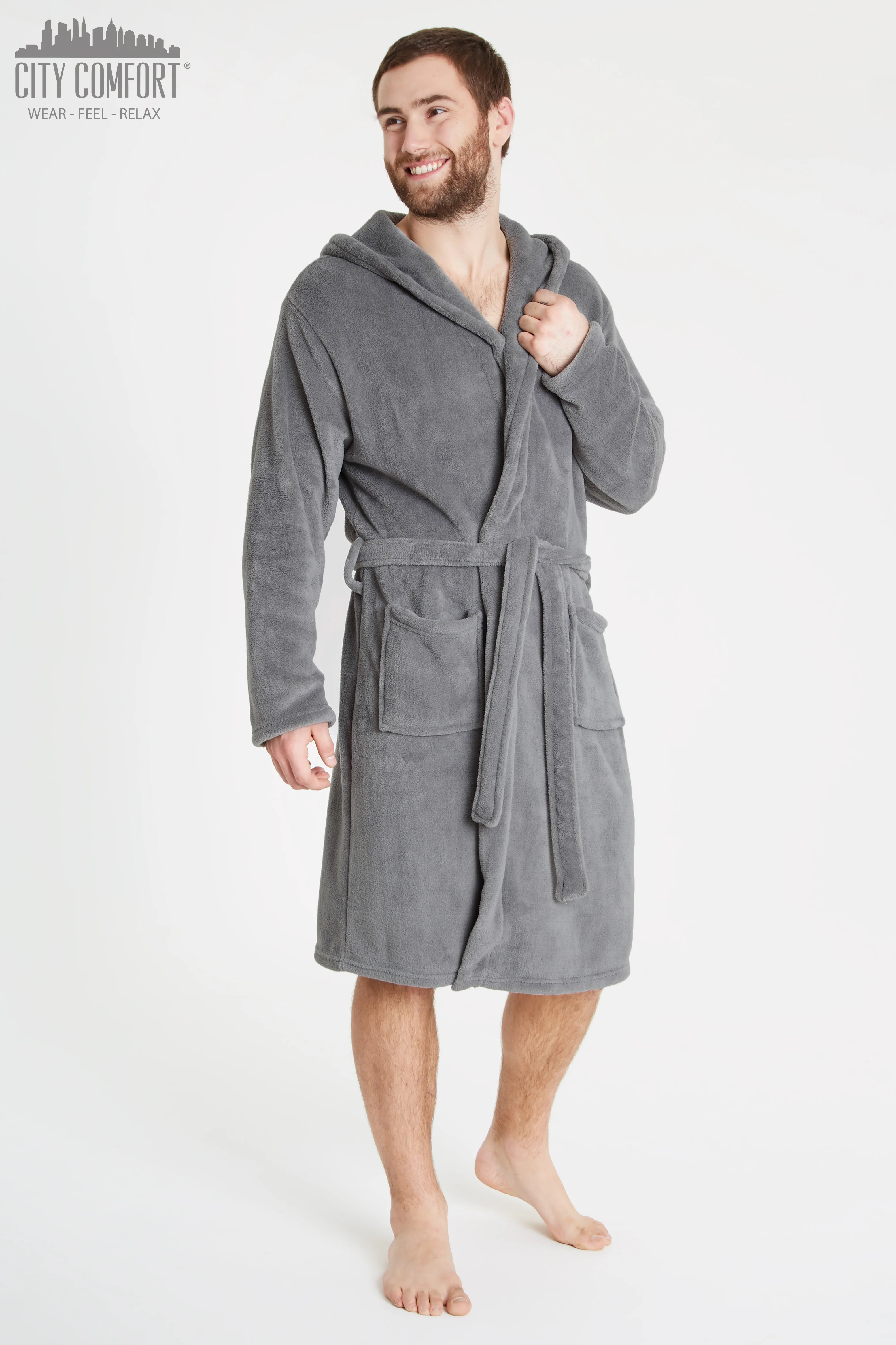CityComfort Mens Dressing Gown, Shawl Collar or Hooded Bathrobe Super Soft Fleece Cosy Loungewear Adults Teens - Gifts for Him - Image 9