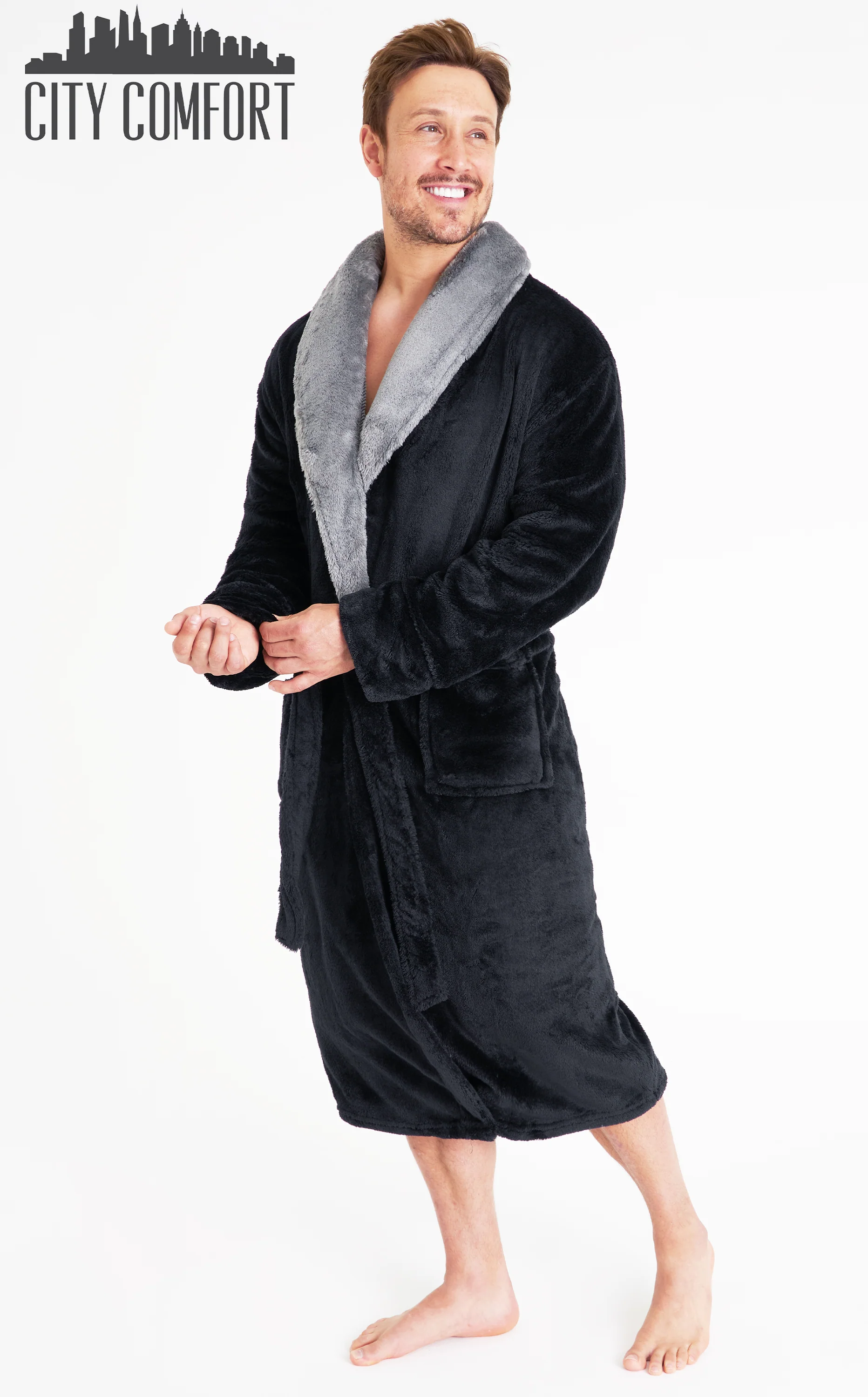 CityComfort Dressing Gown Mens Fleece Hooded Dressing Gowns - Image 4