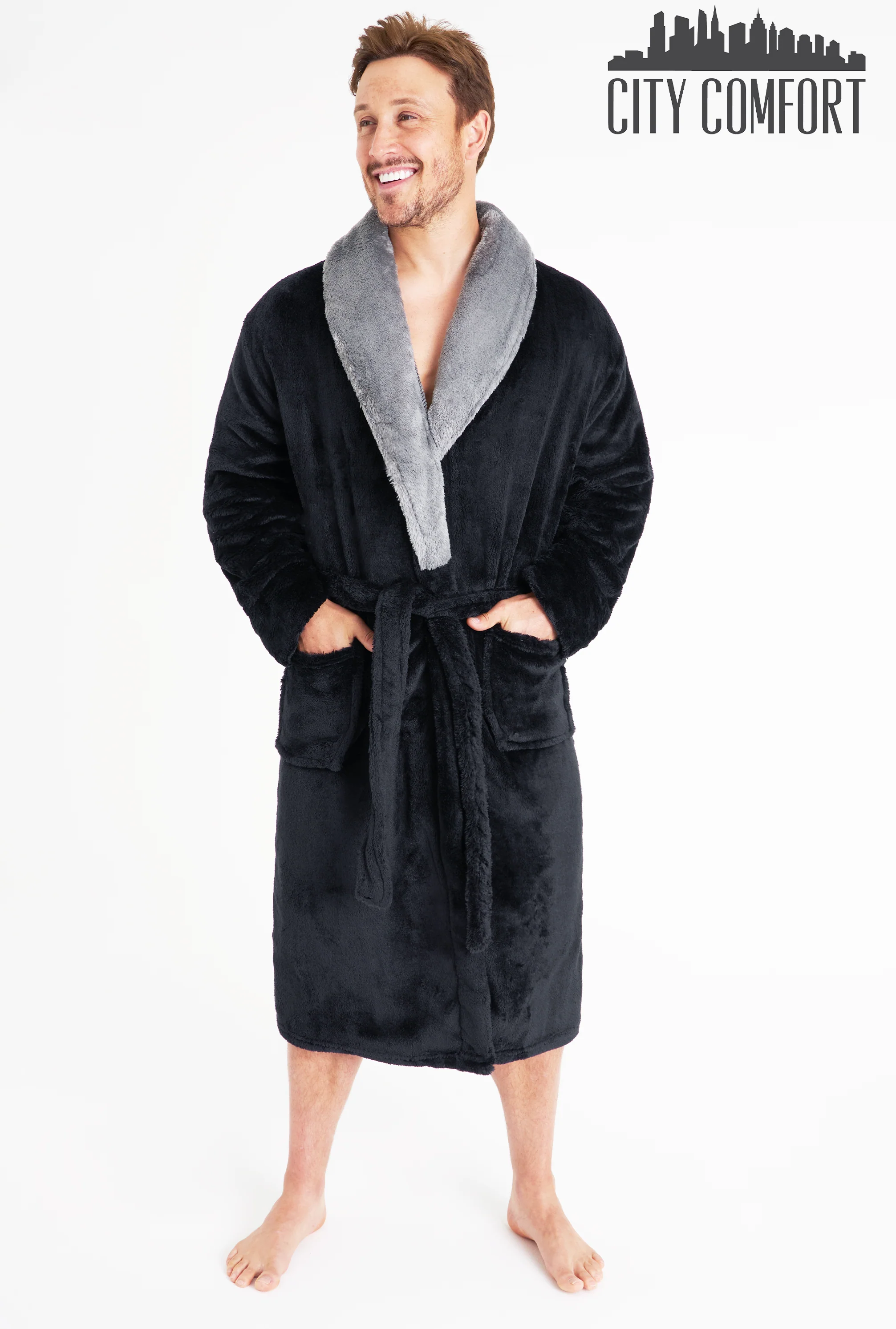 CityComfort Dressing Gown Mens Fleece Hooded Dressing Gowns - Image 6