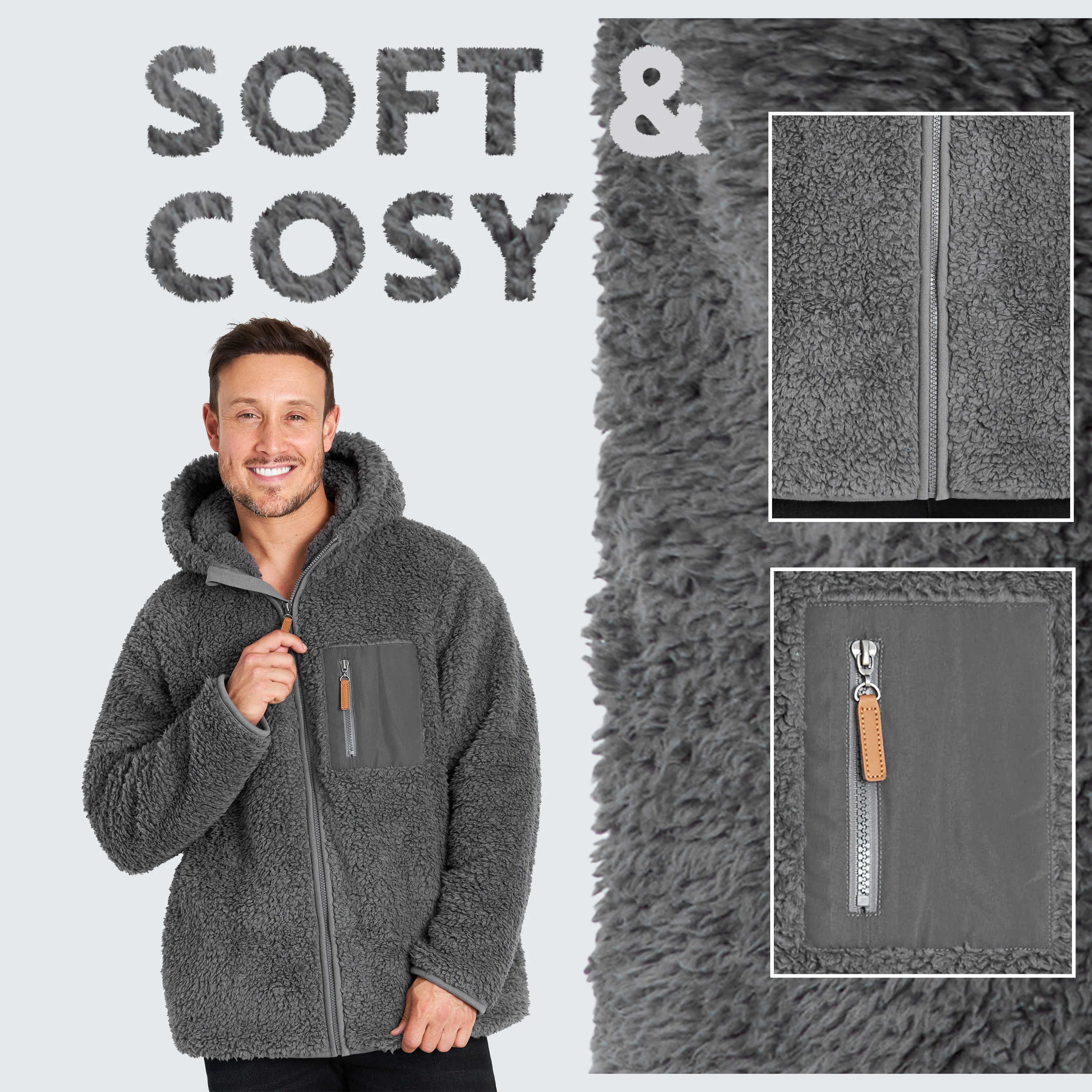 CityComfort Mens Fleece Hoodie, Fluffy Zip Up Fleece Jacket - Image 17