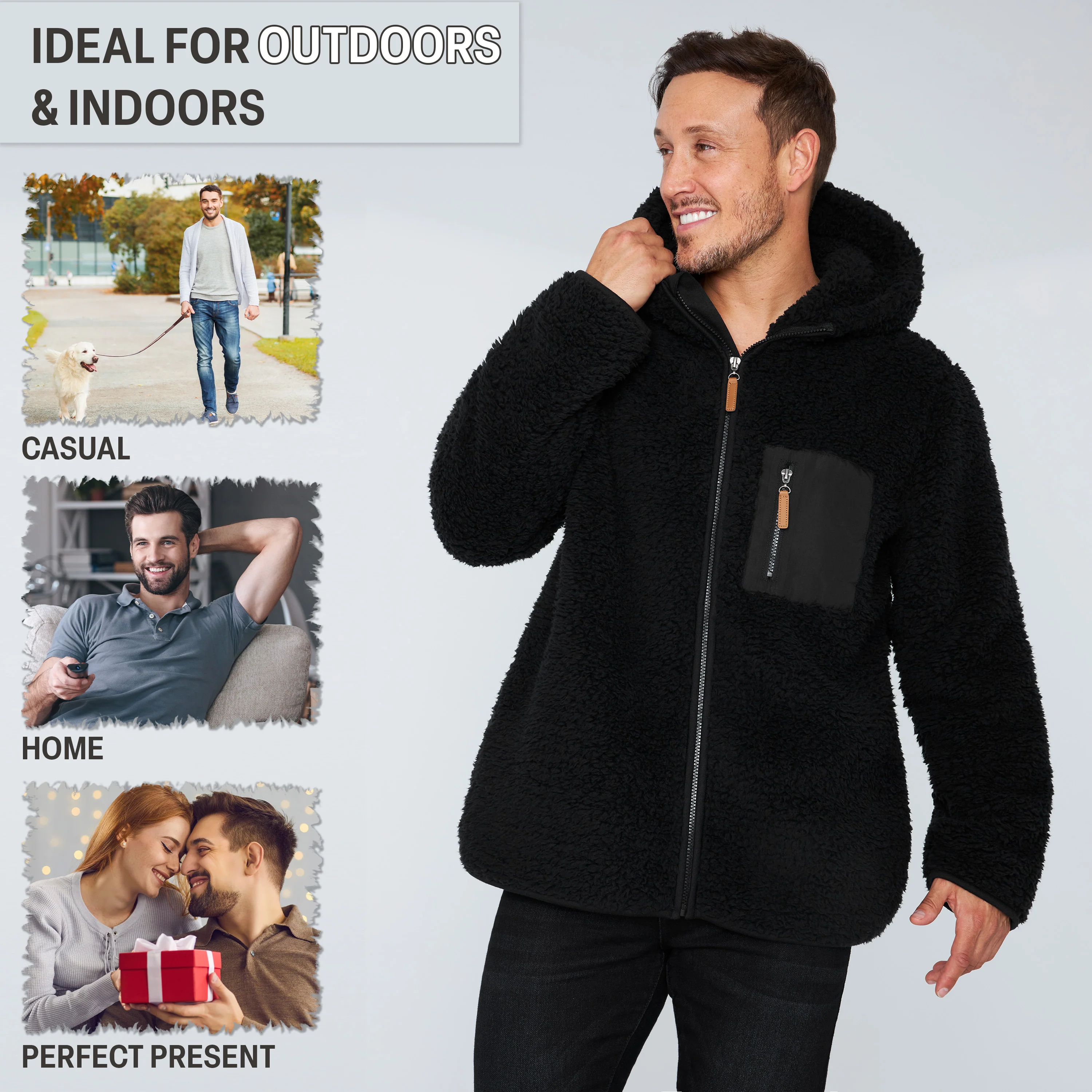 CityComfort Mens Fleece Hoodie, Fluffy Zip Up Fleece Jacket - Image 3