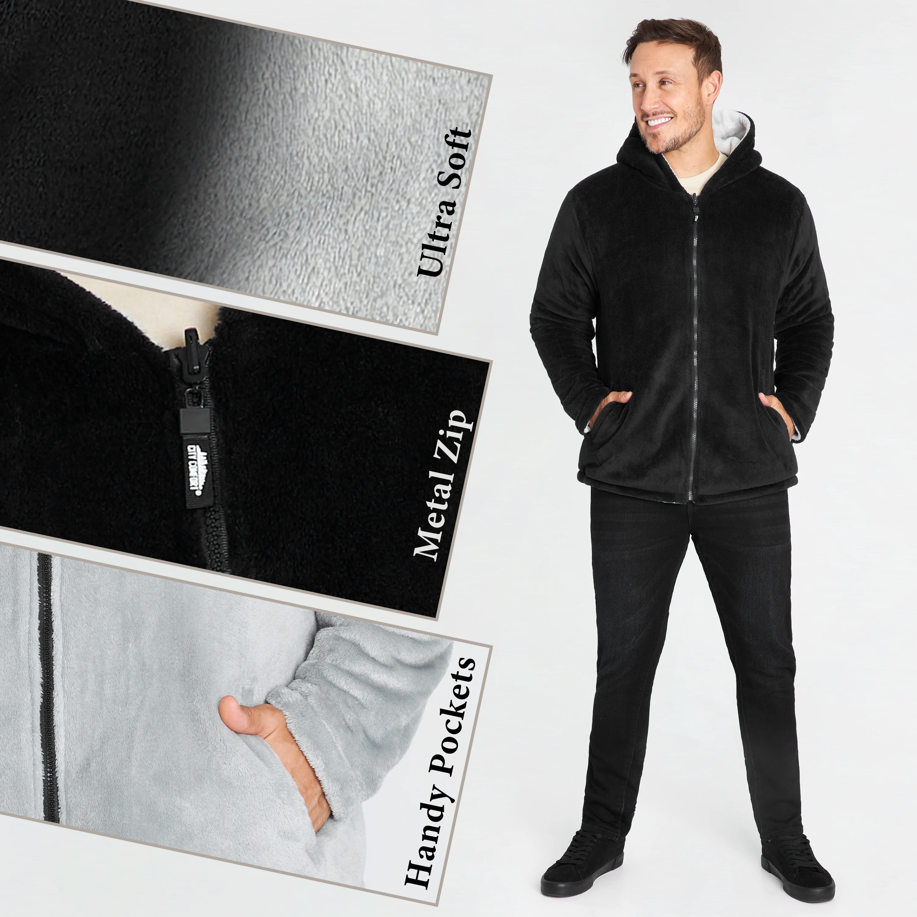 CityComfort Mens Hoodies, Full-Zip Warm Fluffy Hoodie, Reversible Mens Fleece Jacket - Image 11