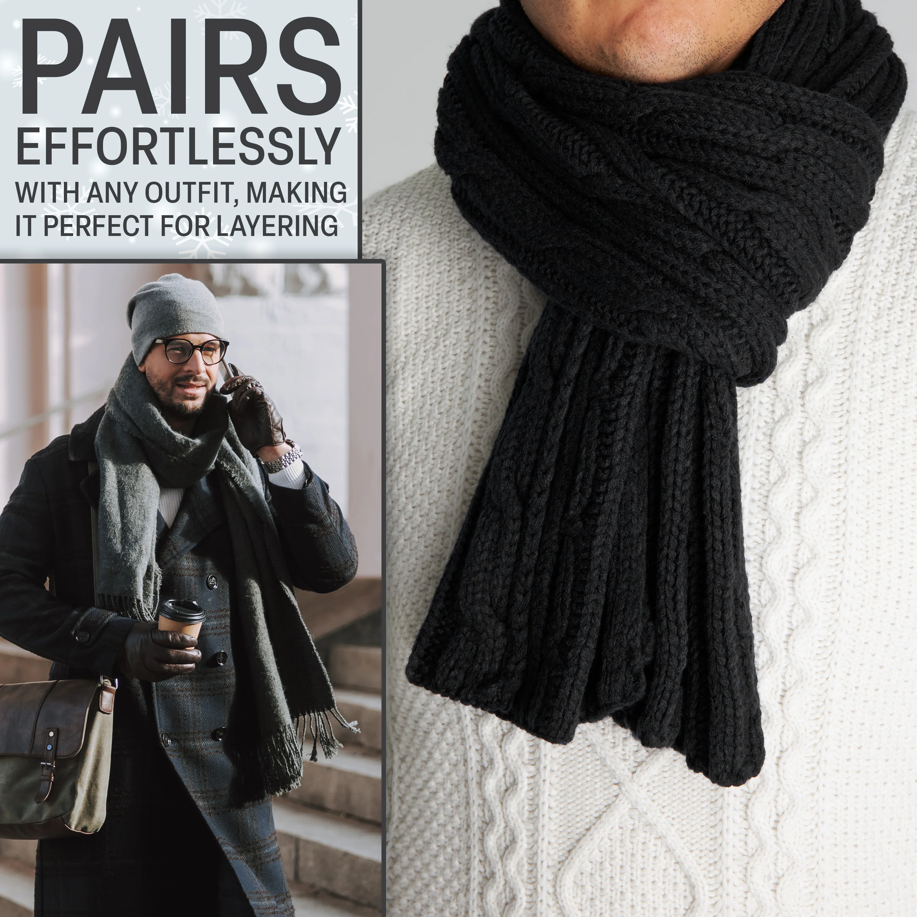 CityComfort Mens Knitted Scarf, Soft Cosy Winter Neck Scarf - Gifts for Men - Image 6