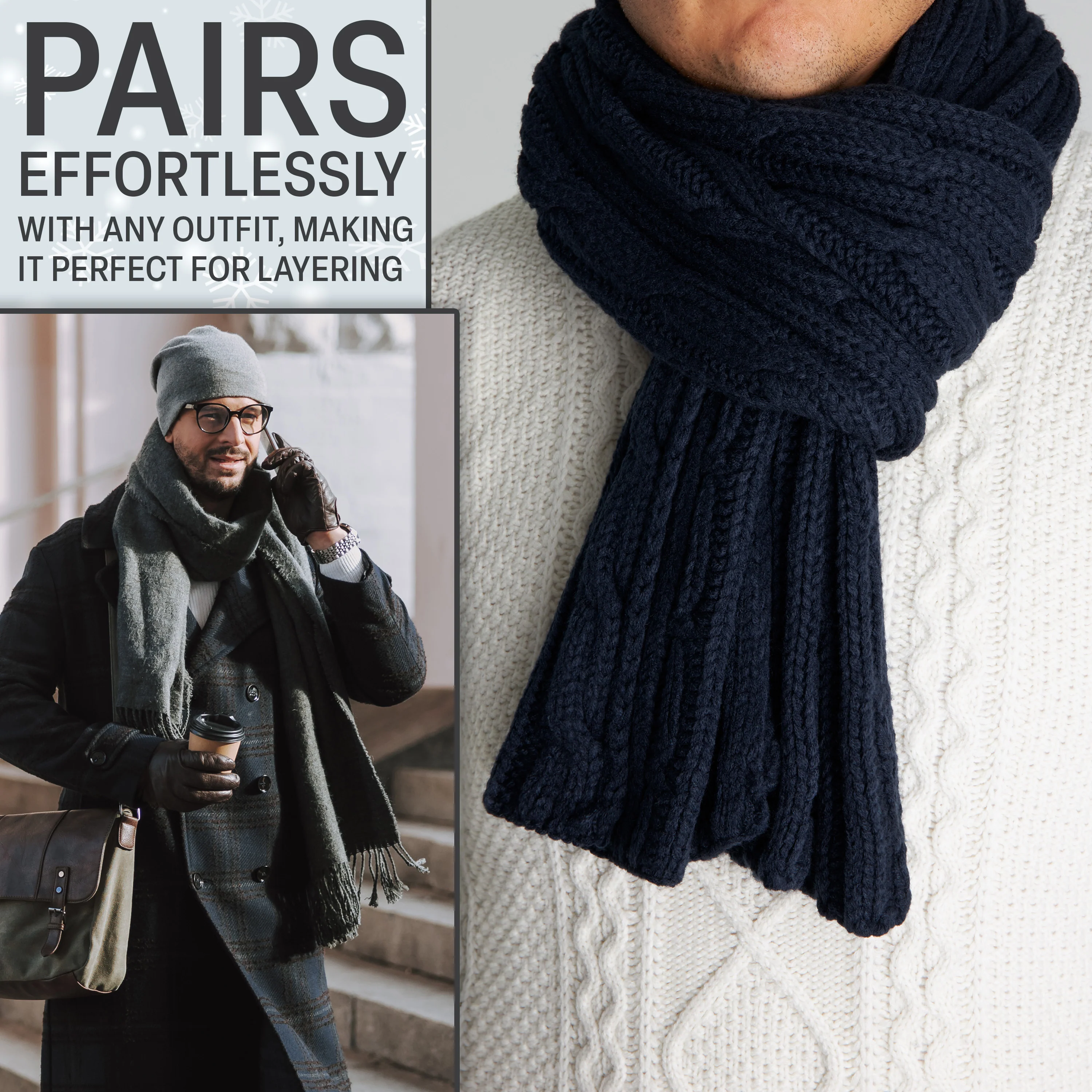 CityComfort Mens Knitted Scarf, Soft Cosy Winter Neck Scarf - Gifts for Men - Image 6