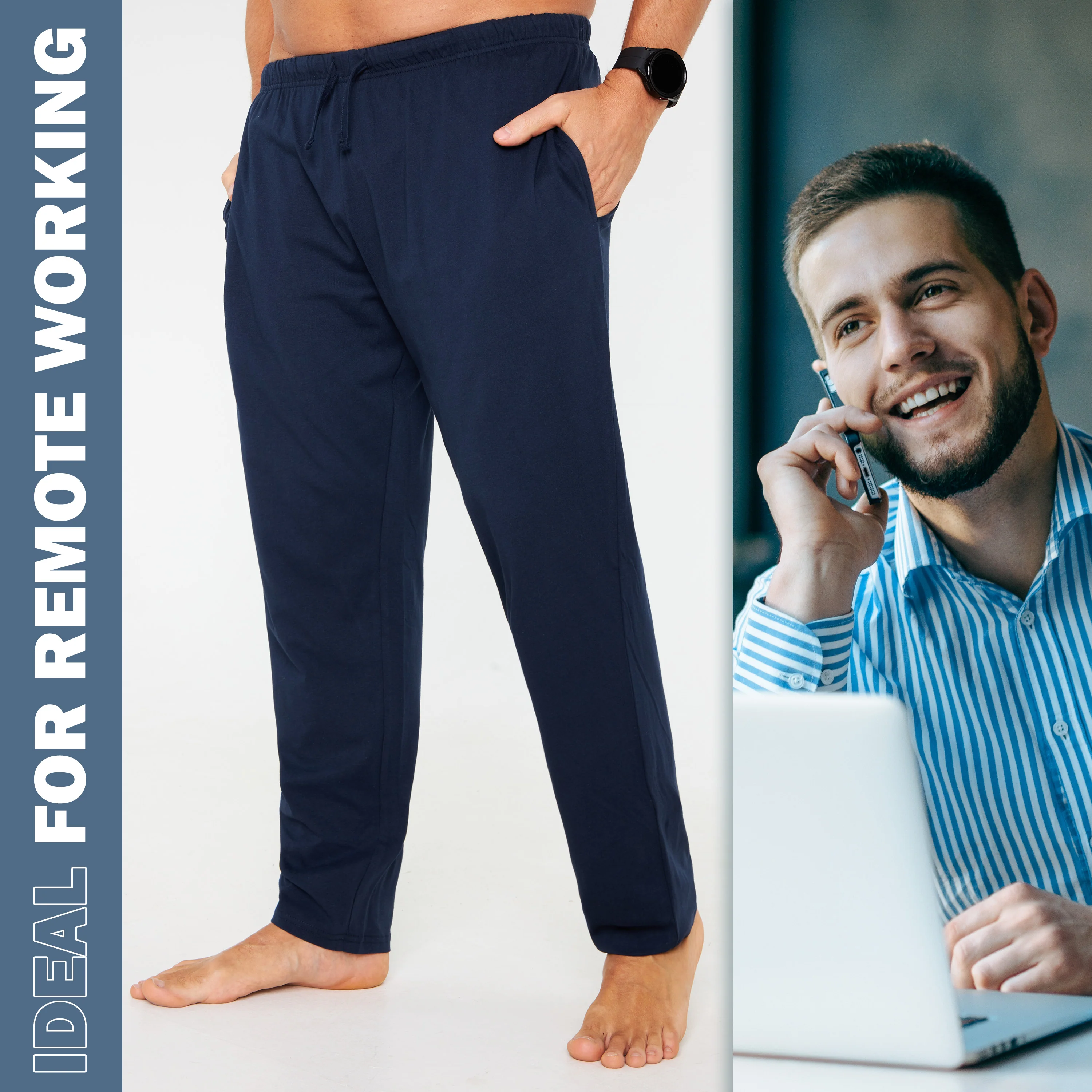 CityComfort Mens Pyjama Bottoms - Jersey Lounge Pants with Pockets, Pack of 2 - Image 10