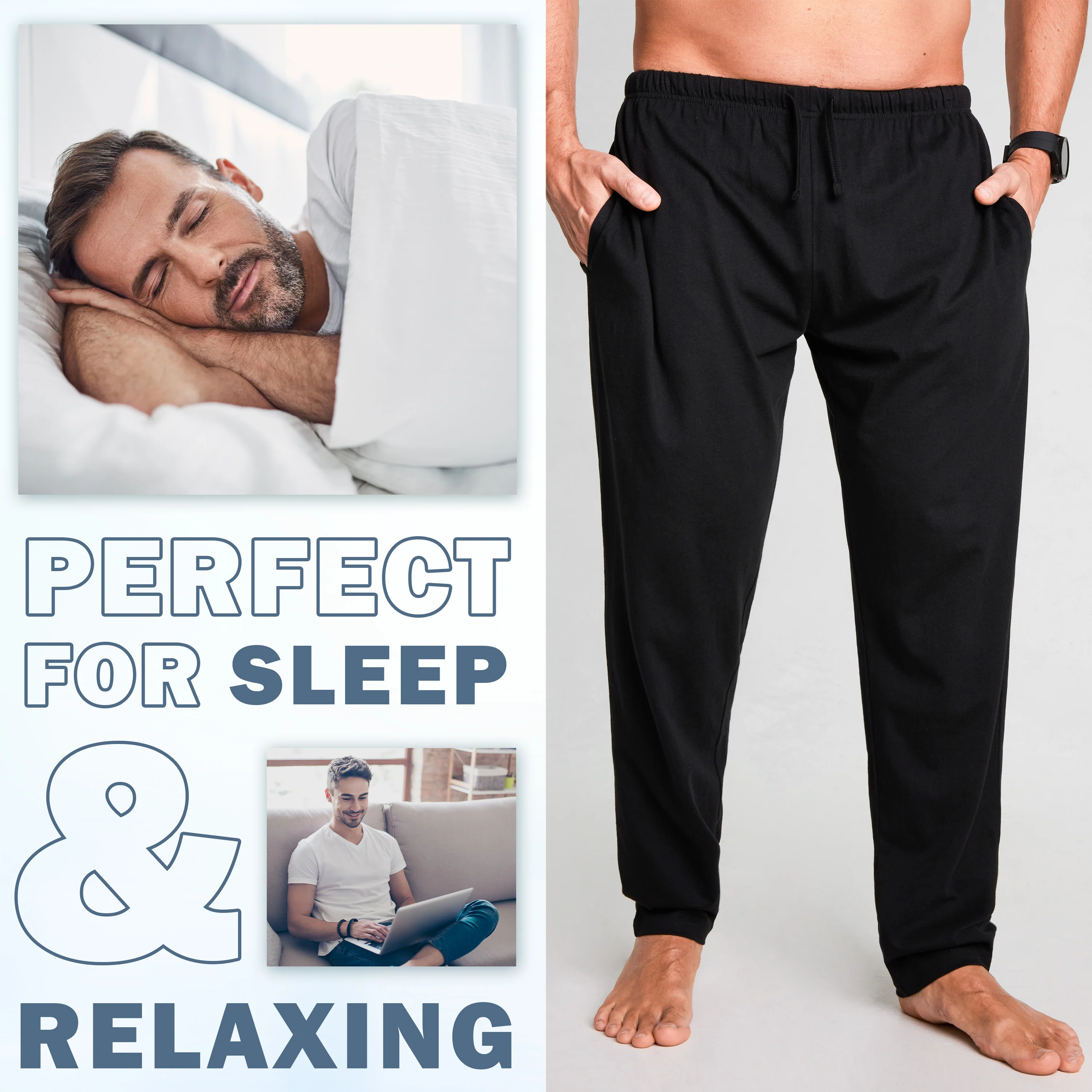 CityComfort Mens Pyjama Bottoms - Jersey Lounge Pants with Pockets, Pack of 2 - Image 15