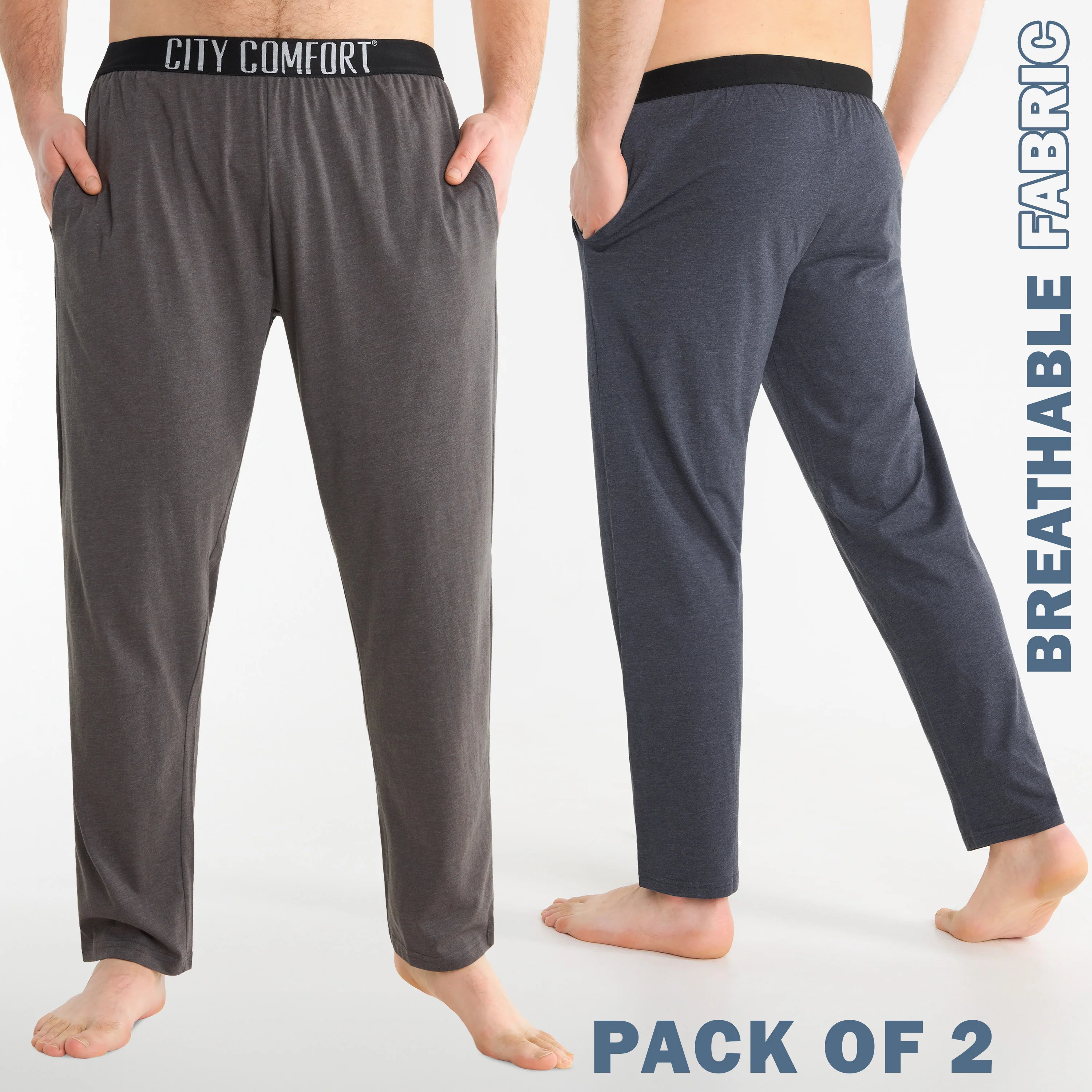 CityComfort Mens Pyjama Bottoms - Jersey Lounge Pants with Pockets, Pack of 2 - Image 10