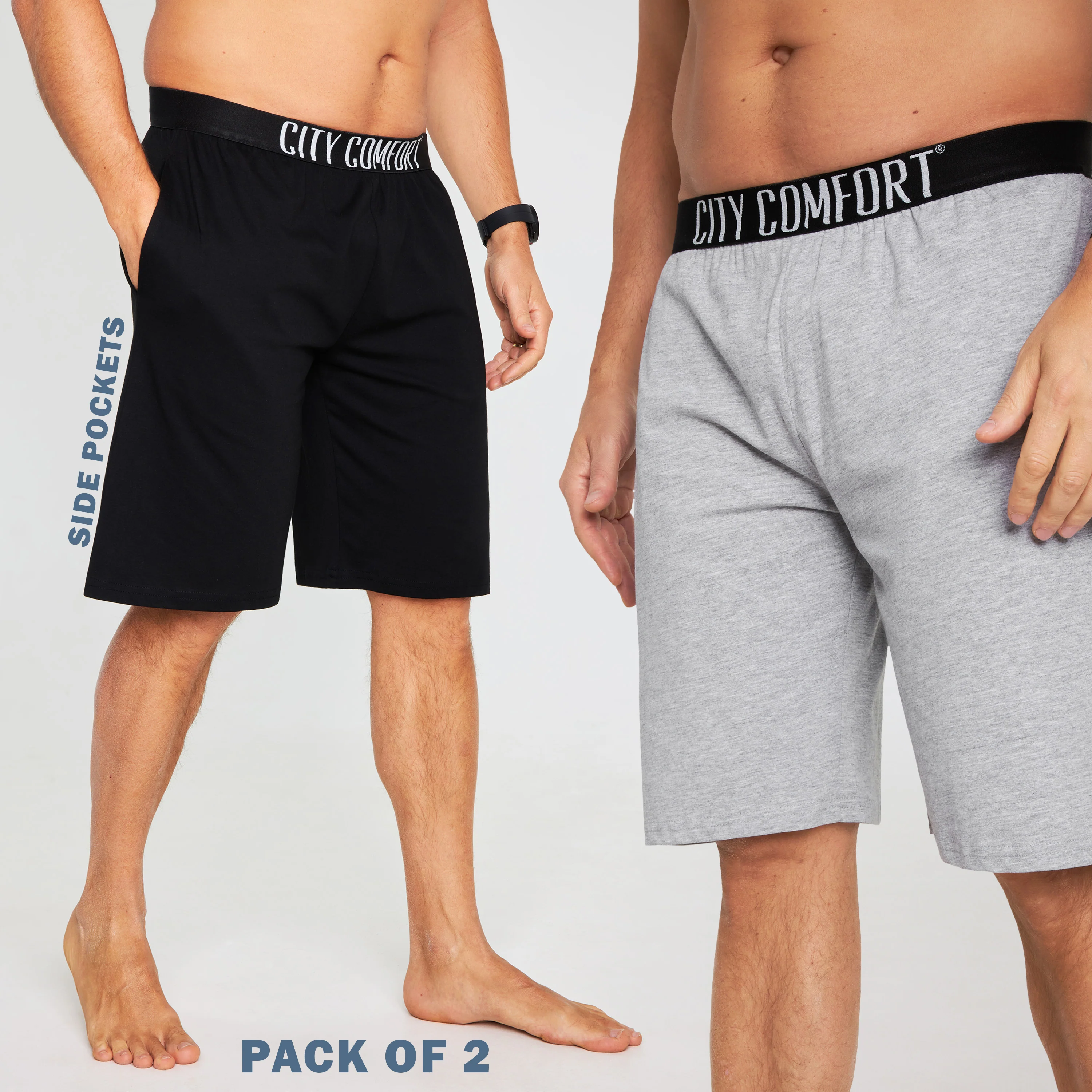 CityComfort Mens Pyjama Shorts - Jersey Lounge Wear with Pockets Pack of 2 - Image 5