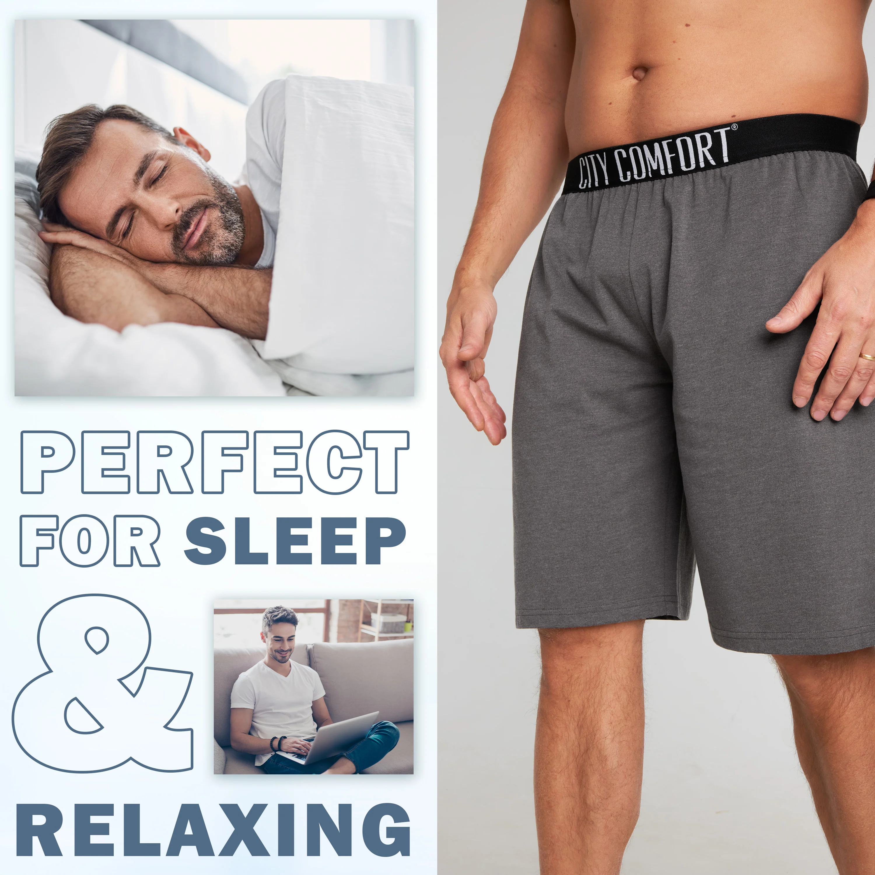 CityComfort Mens Pyjama Shorts - Jersey Lounge Wear with Pockets Pack of 2 - Image 9