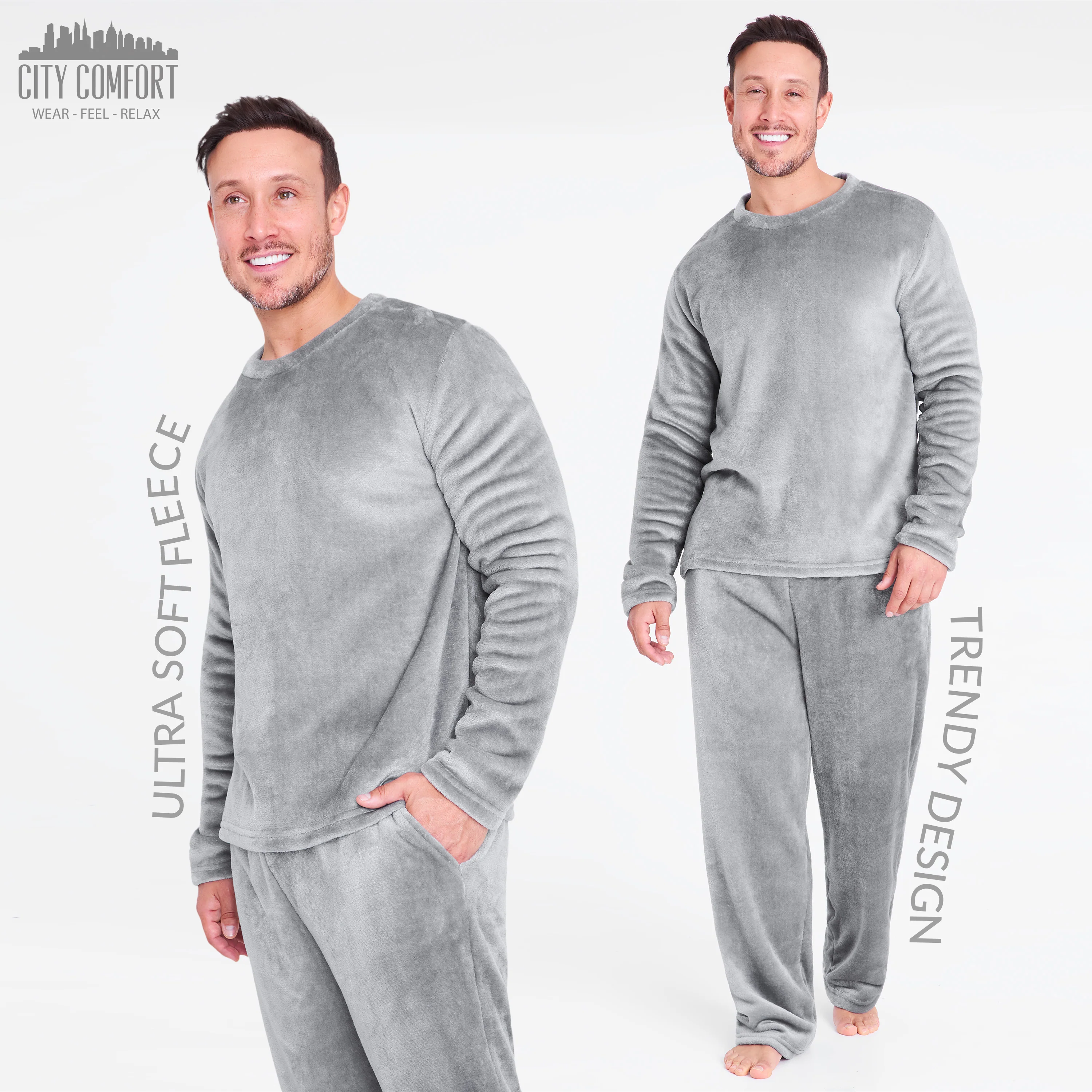 CityComfort Mens Pyjamas Set Super Soft Fleece 2 Piece Set Loungewear Nightwear - Image 7