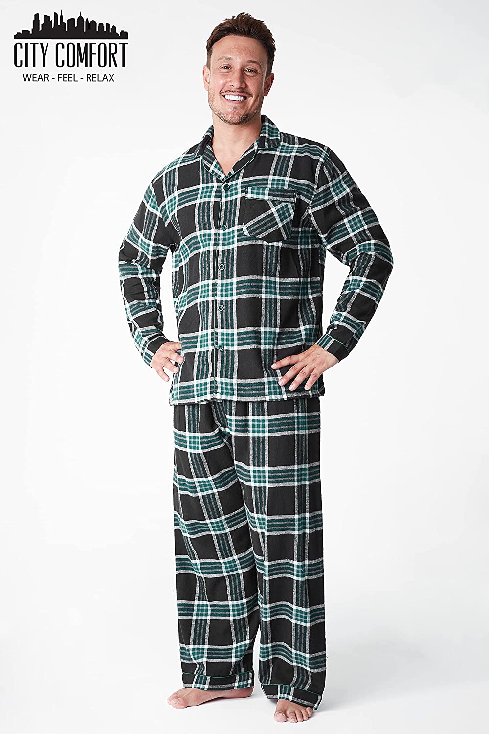 CityComfort Mens Pyjamas Set, Tartan Brushed Cotton Pyjamas - Image 4