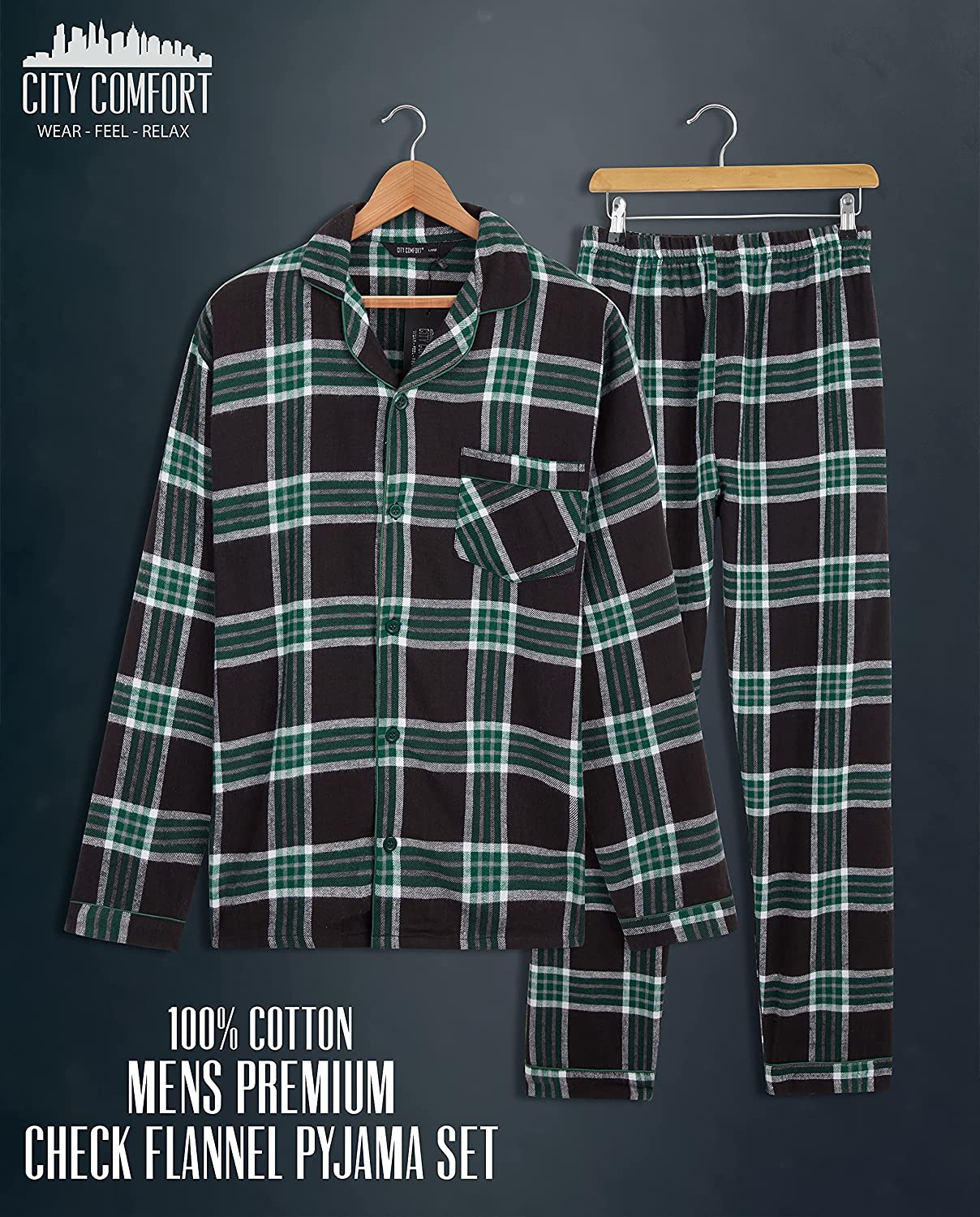 CityComfort Mens Pyjamas Set, Tartan Brushed Cotton Pyjamas - Image 5