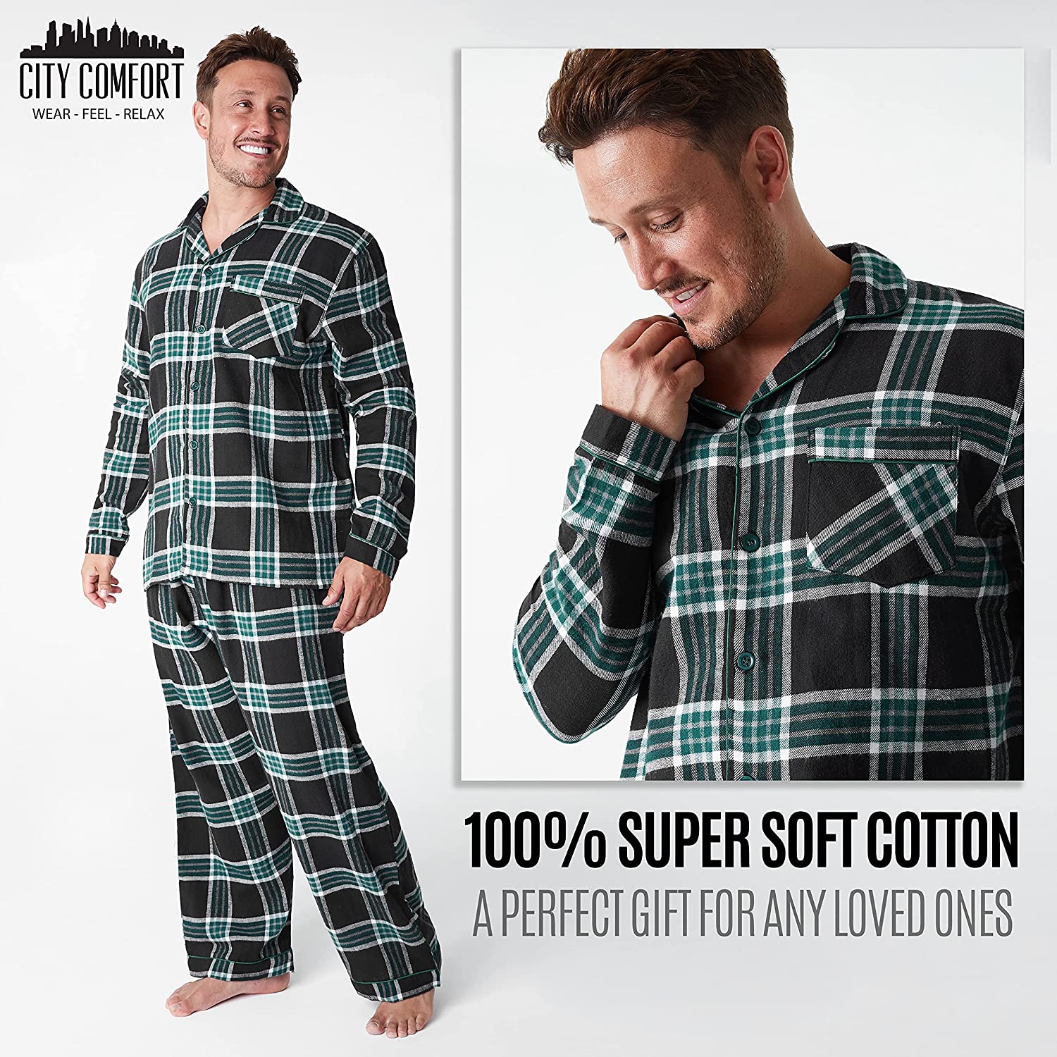 CityComfort Mens Pyjamas Set, Tartan Brushed Cotton Pyjamas - Image 6