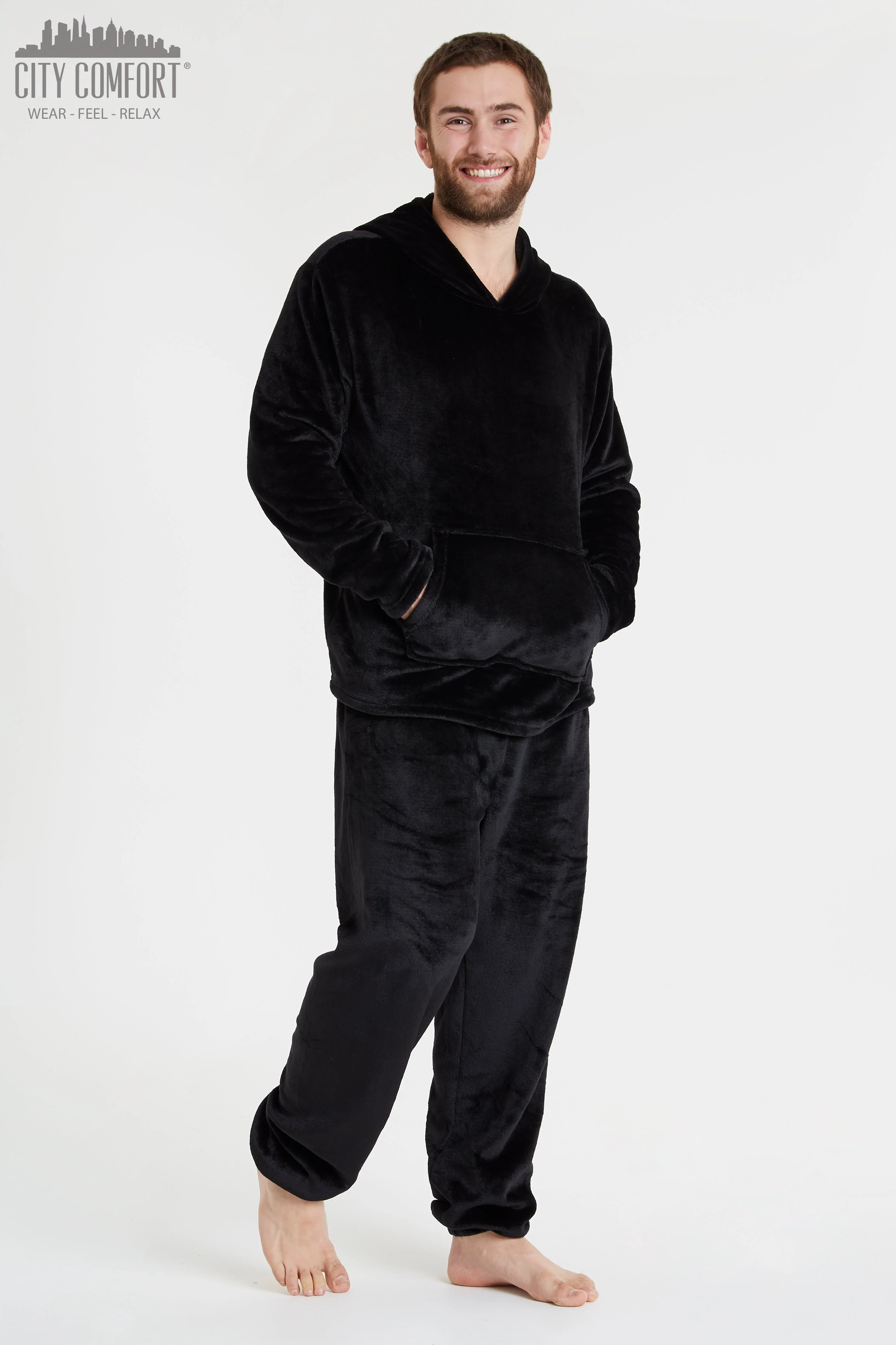 CityComfort Mens Pyjamas Set, Warm Fleece Pyjamas for Men with Fluffy Hoodie - Image 3