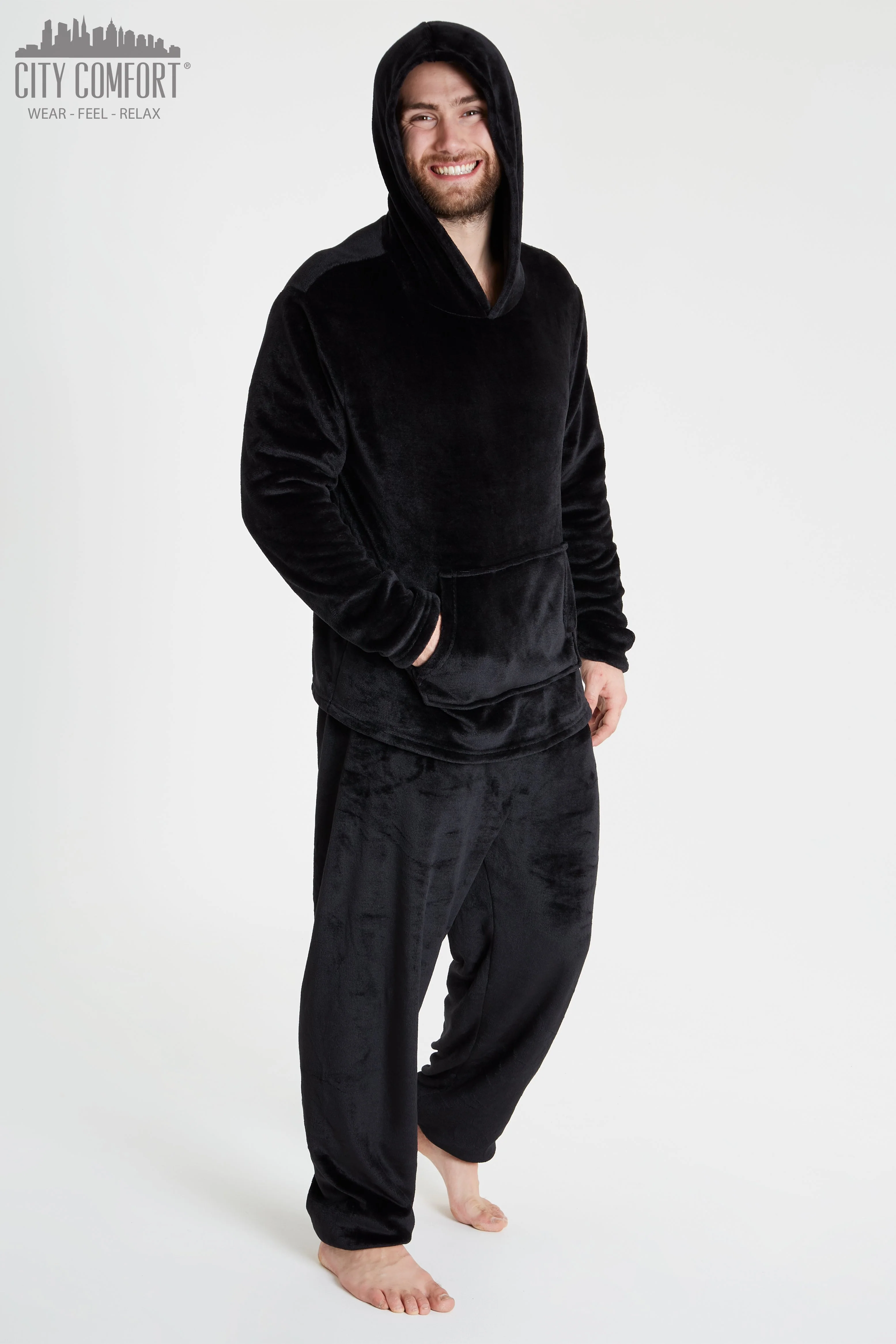 CityComfort Mens Pyjamas Set, Warm Fleece Pyjamas for Men with Fluffy Hoodie - Image 5