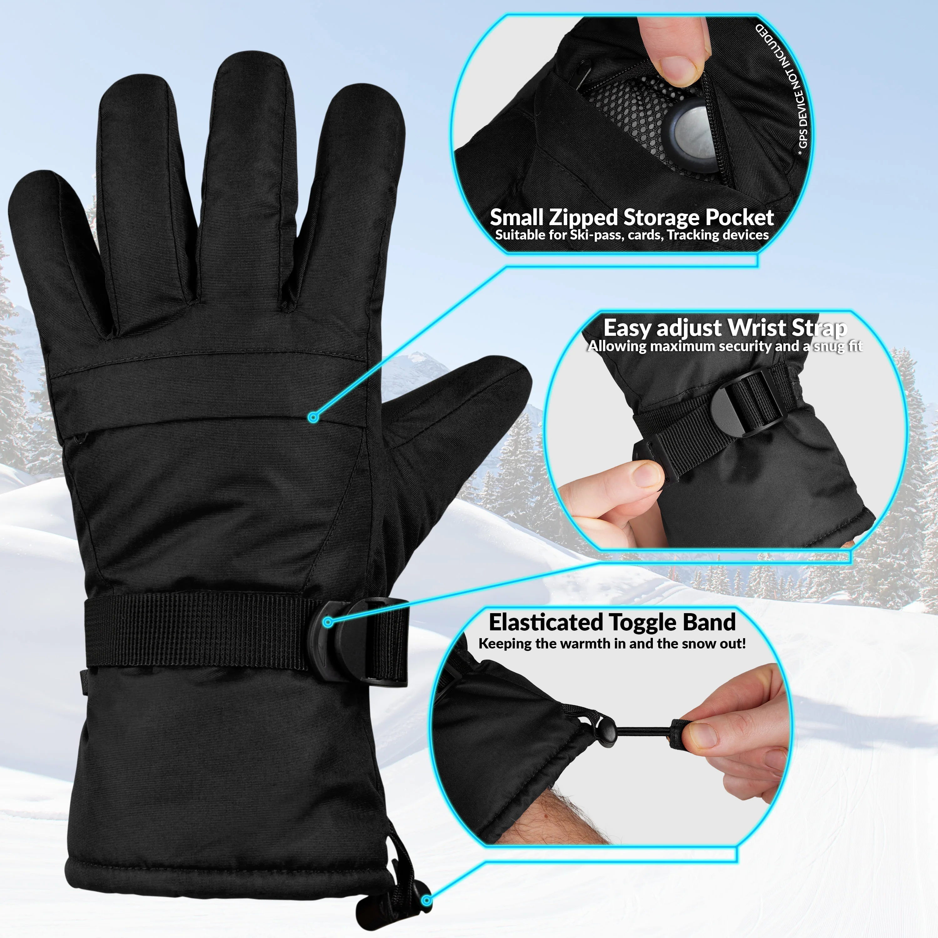 CityComfort Mens Skiing Gloves - Fleece Lined Touch Screen Gloves - Image 5