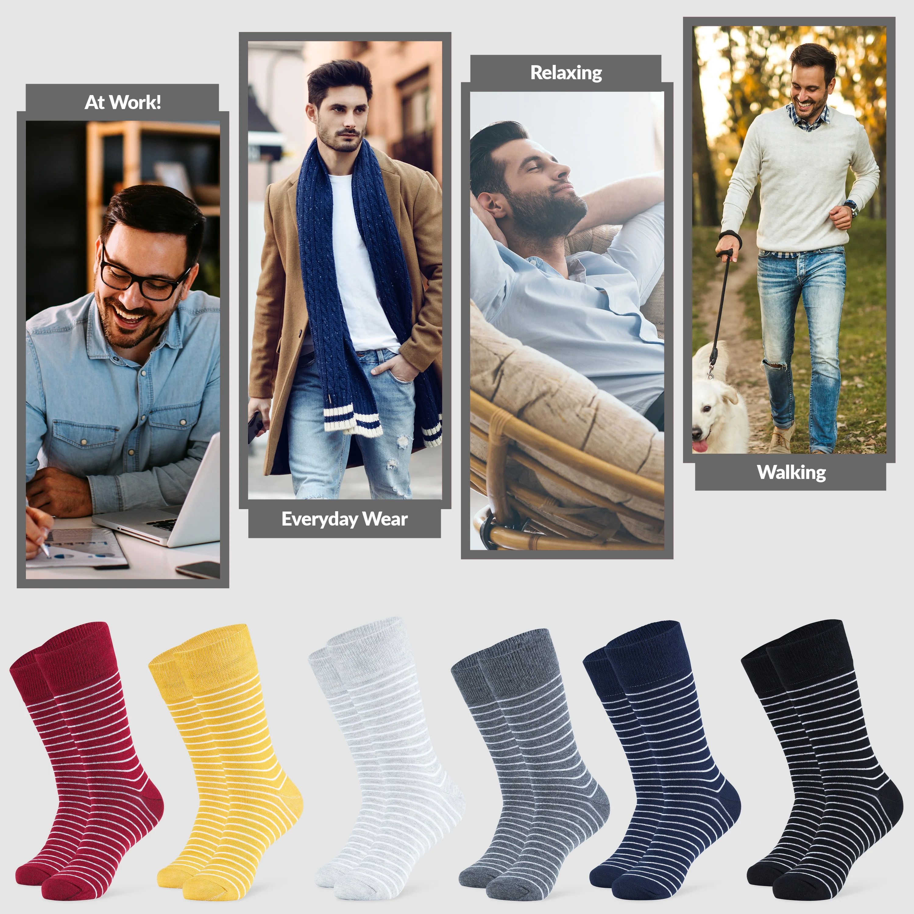 CityComfort Mens Socks Multipack, Pack of 6 Striped Calf Length Crew Socks for Men and Teens - Image 5