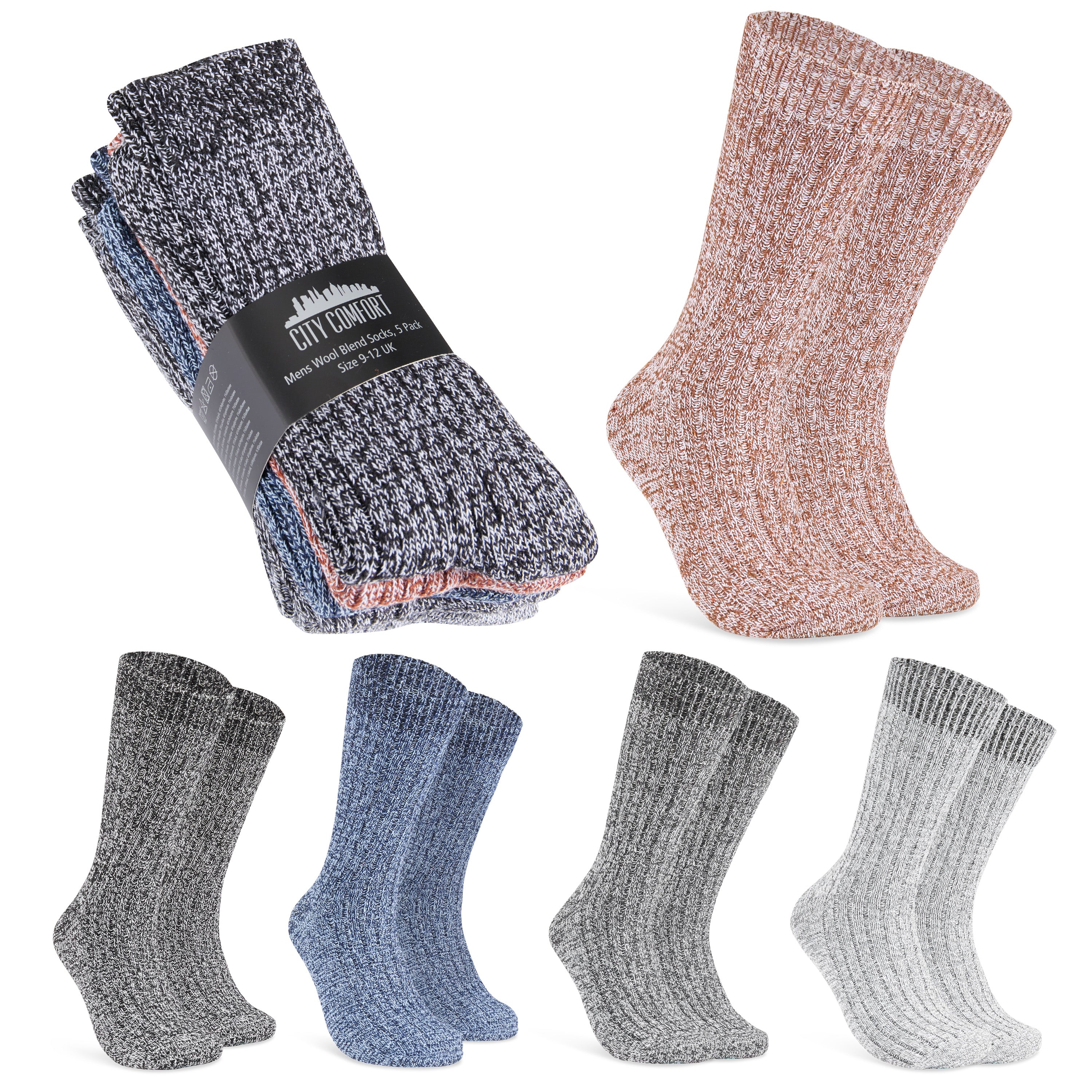 CityComfort Mens Socks Pack of 5 or 2 Soft Warm Ankle Socks for Men & Teens Size 6-12