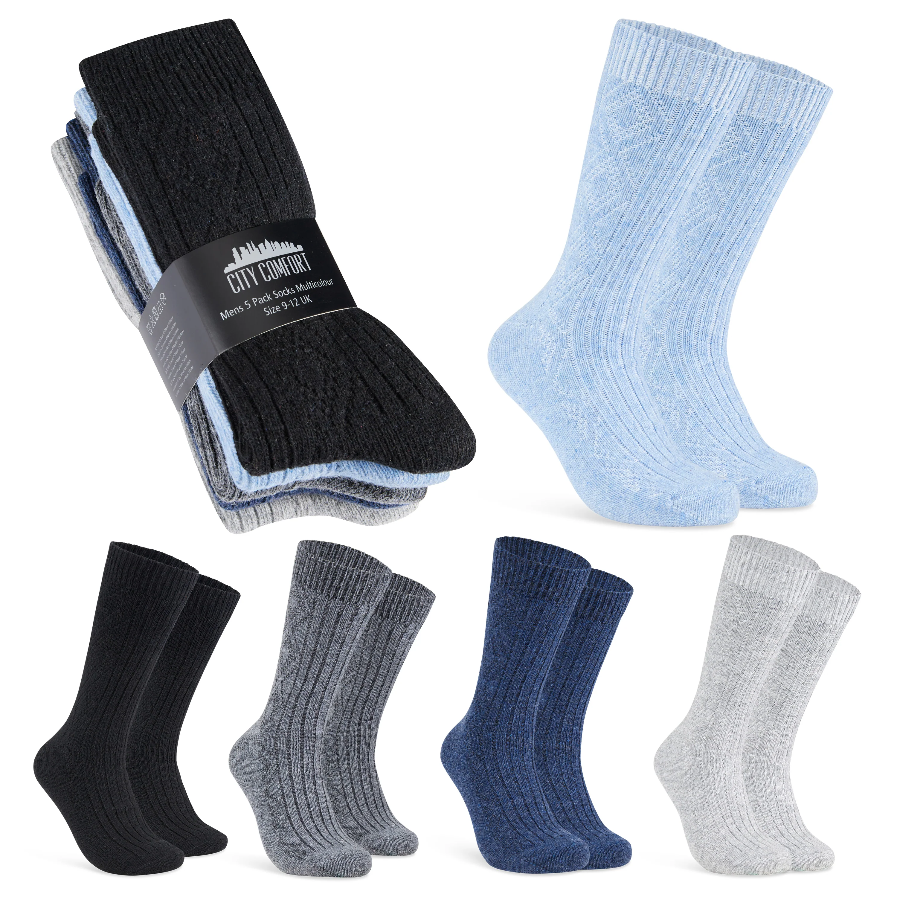 CityComfort Mens Socks Pack of 5 or 2 Soft Warm Ankle Socks for Men & TeensSize 6-12