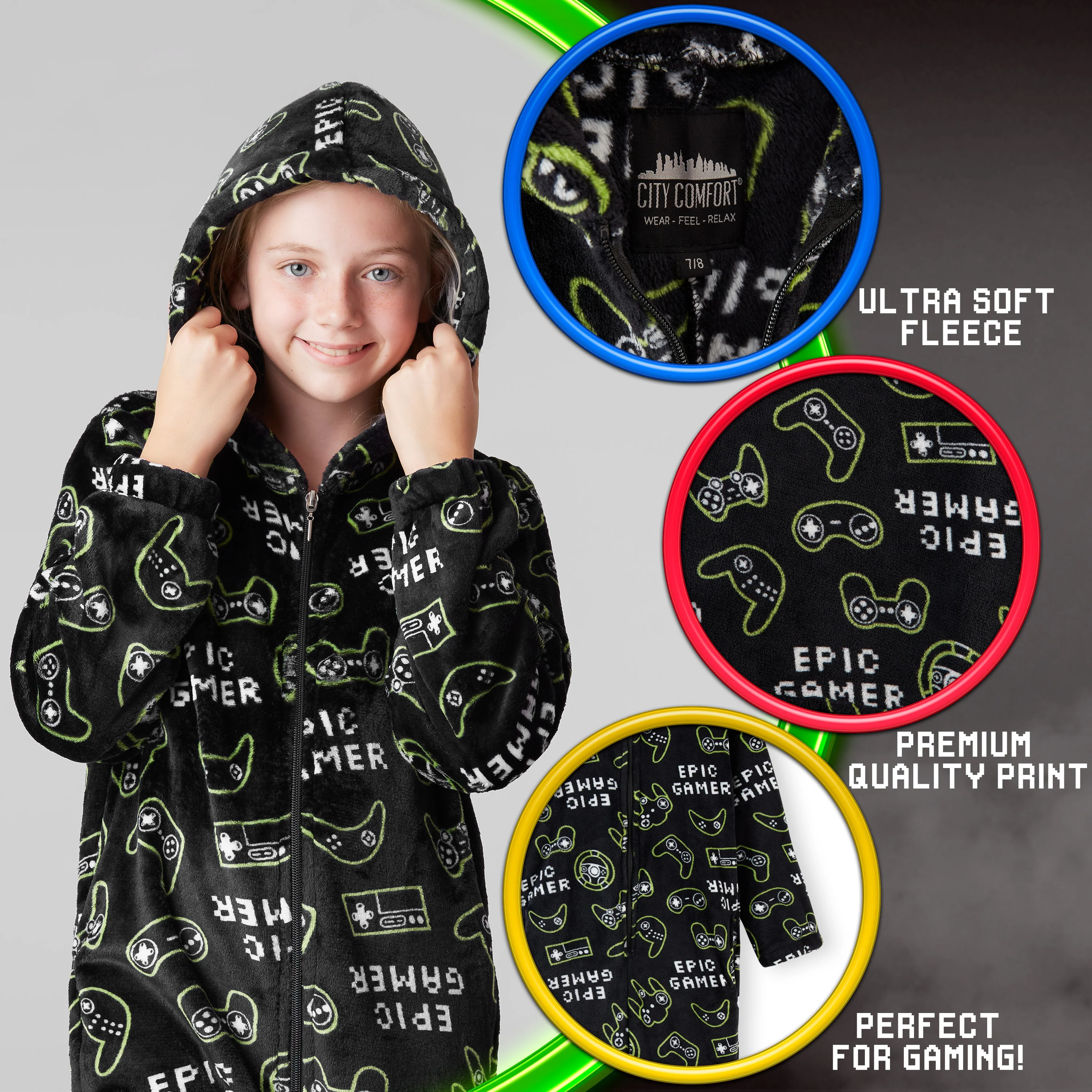 CityComfort Onesies for Boys, Fluffy Fleece Pyjamas for Kids and Teenage Boys Girls, Gaming Onesie, Camo Onesie, Warm Winter Kids PJs 7-14 Years - Image 2