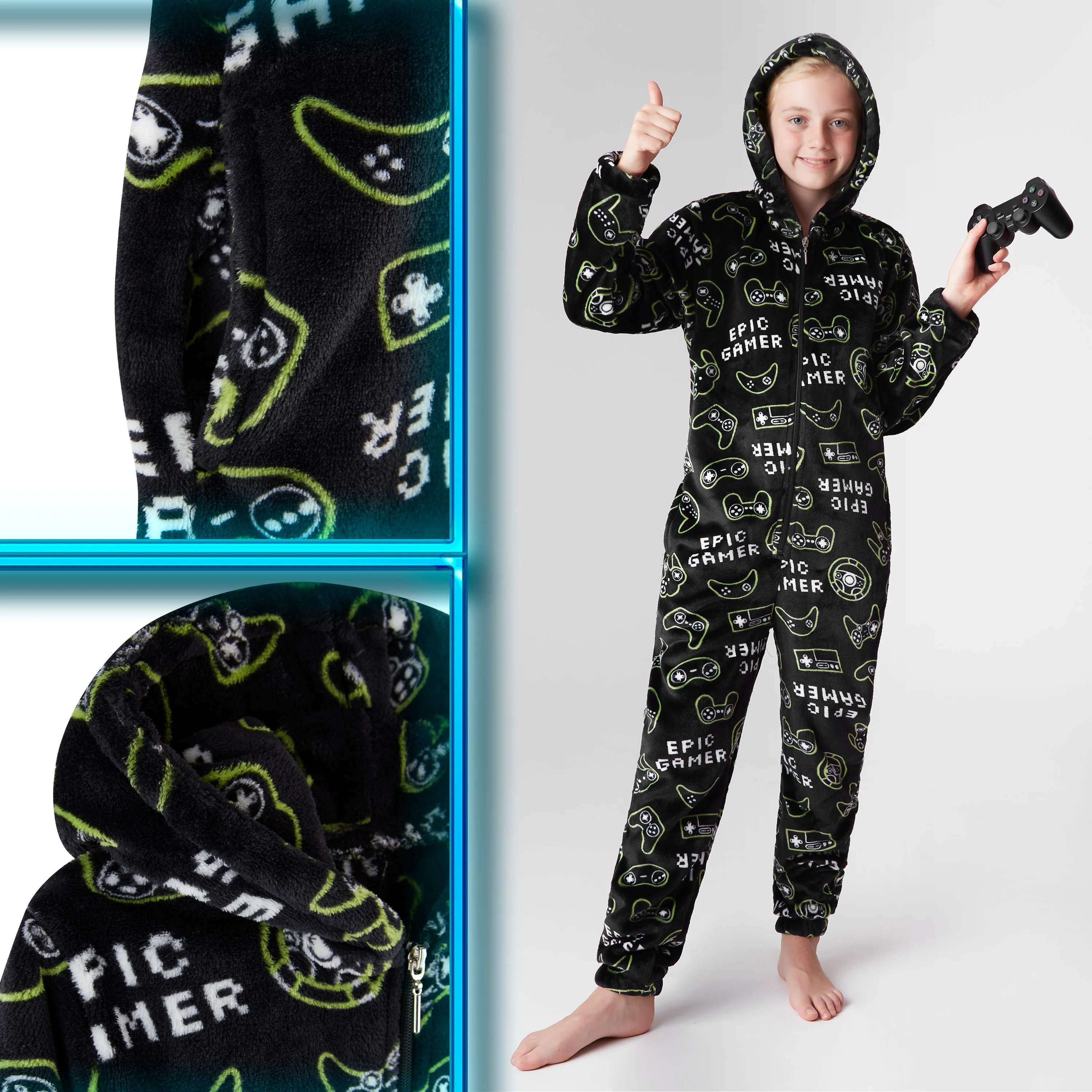 CityComfort Onesies for Boys, Fluffy Fleece Pyjamas for Kids and Teenage Boys Girls, Gaming Onesie, Camo Onesie, Warm Winter Kids PJs 7-14 Years - Image 4