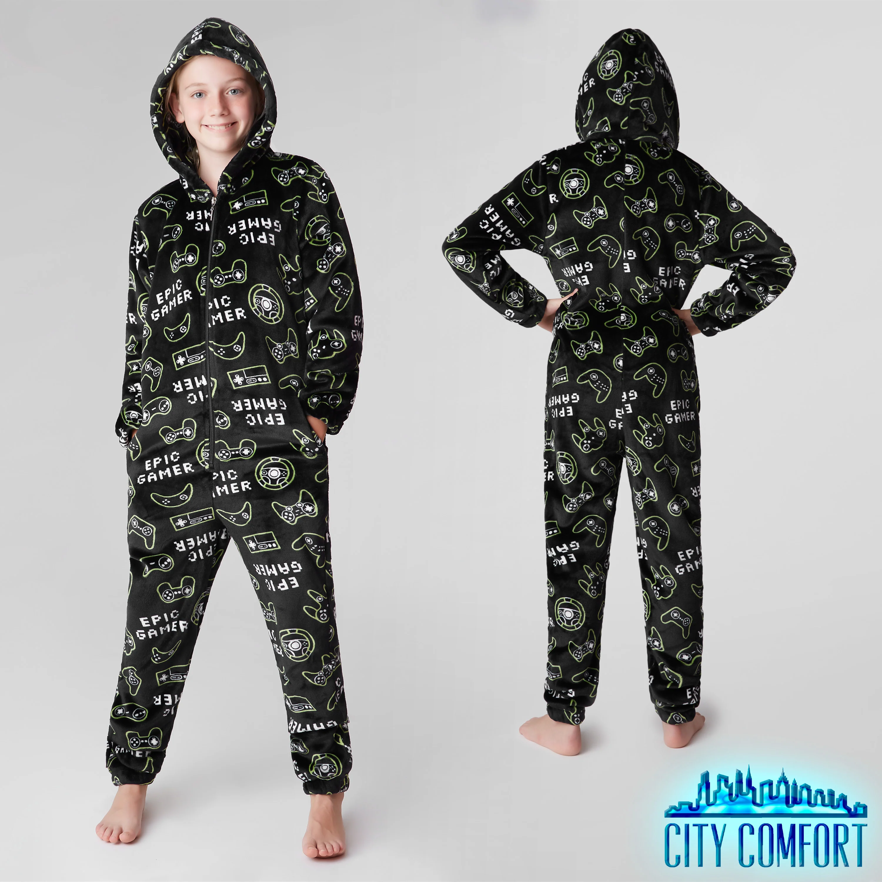 CityComfort Onesies for Boys, Fluffy Fleece Pyjamas for Kids and Teenage Boys Girls, Gaming Onesie, Camo Onesie, Warm Winter Kids PJs 7-14 Years - Image 6