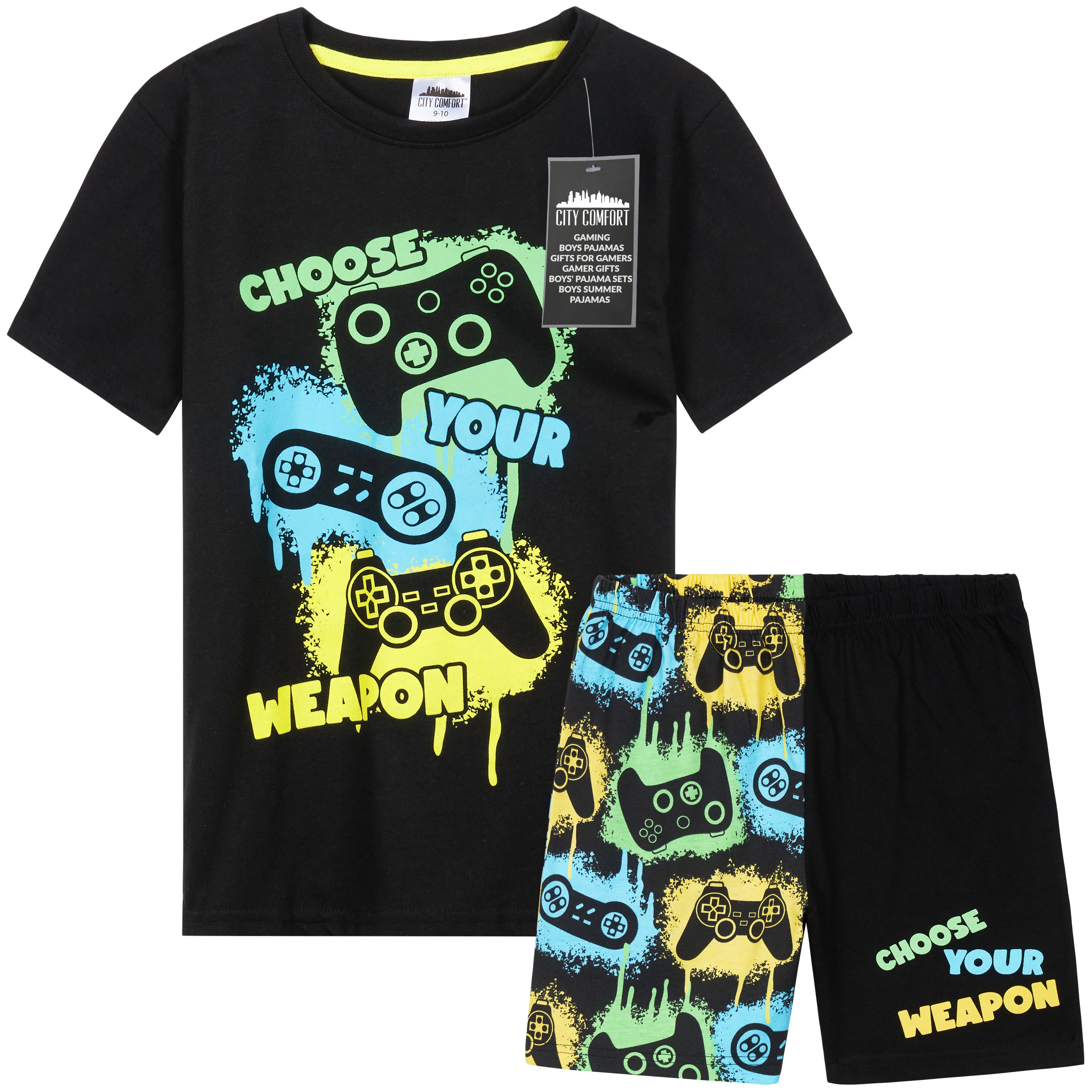 CityComfort PJs for Boys & Teenagers Short Pyjamas Set Loungewear Soft Gamer Nightwear Breathable Summer Sleepwear Gaming Gifts for Boys
