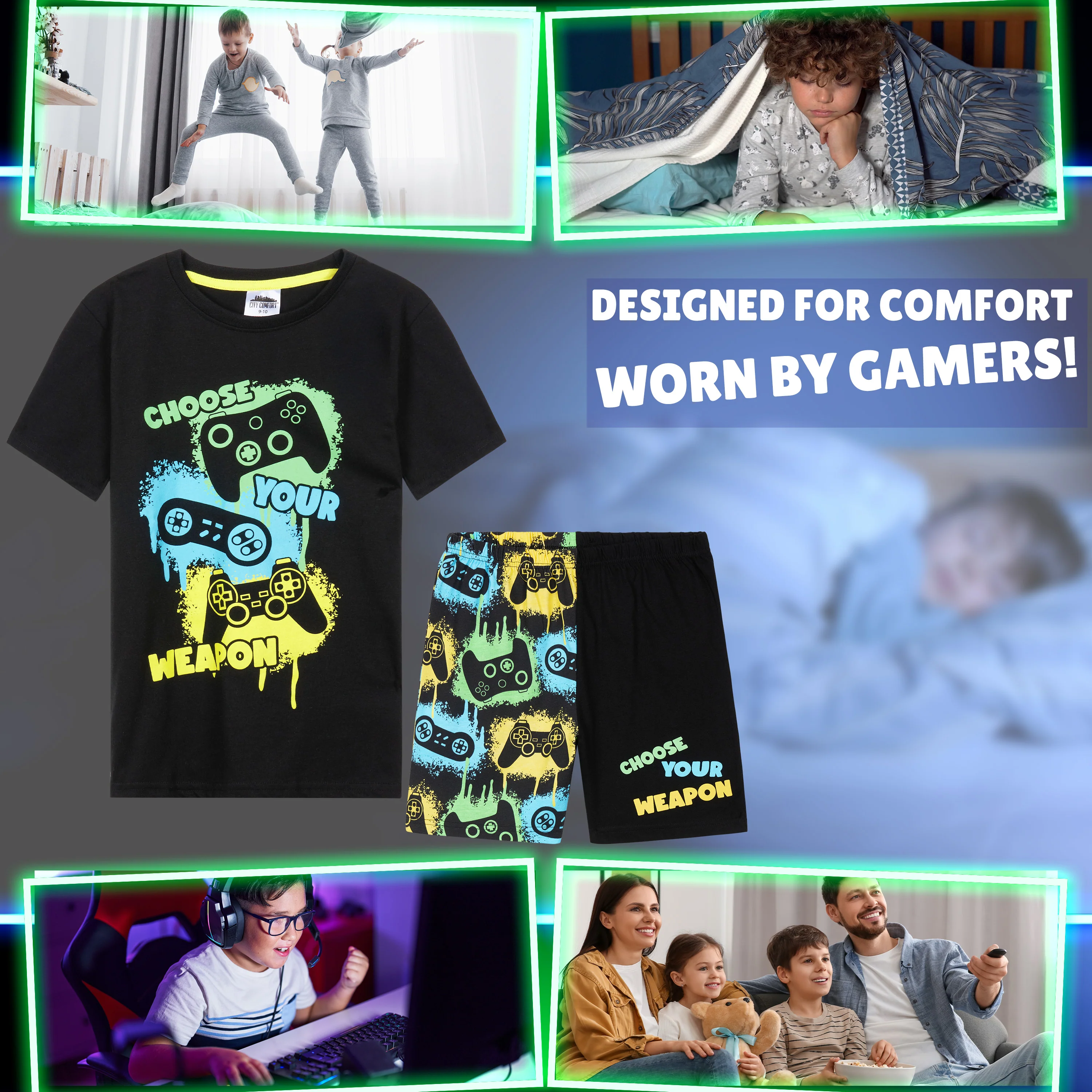 CityComfort PJs for Boys & Teenagers Short Pyjamas Set Loungewear Soft Gamer Nightwear Breathable Summer Sleepwear Gaming Gifts for Boys - Image 2