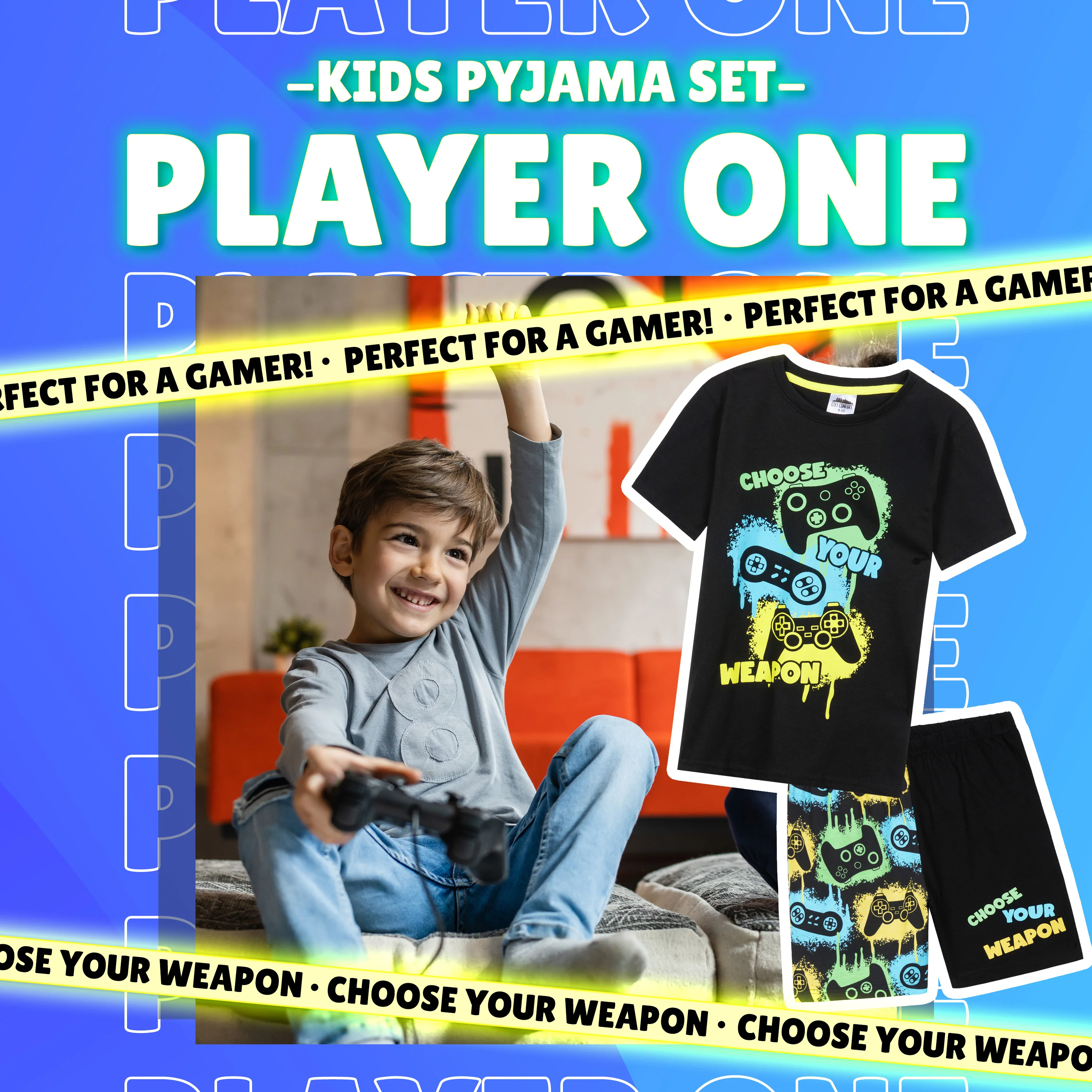 CityComfort PJs for Boys & Teenagers Short Pyjamas Set Loungewear Soft Gamer Nightwear Breathable Summer Sleepwear Gaming Gifts for Boys - Image 3