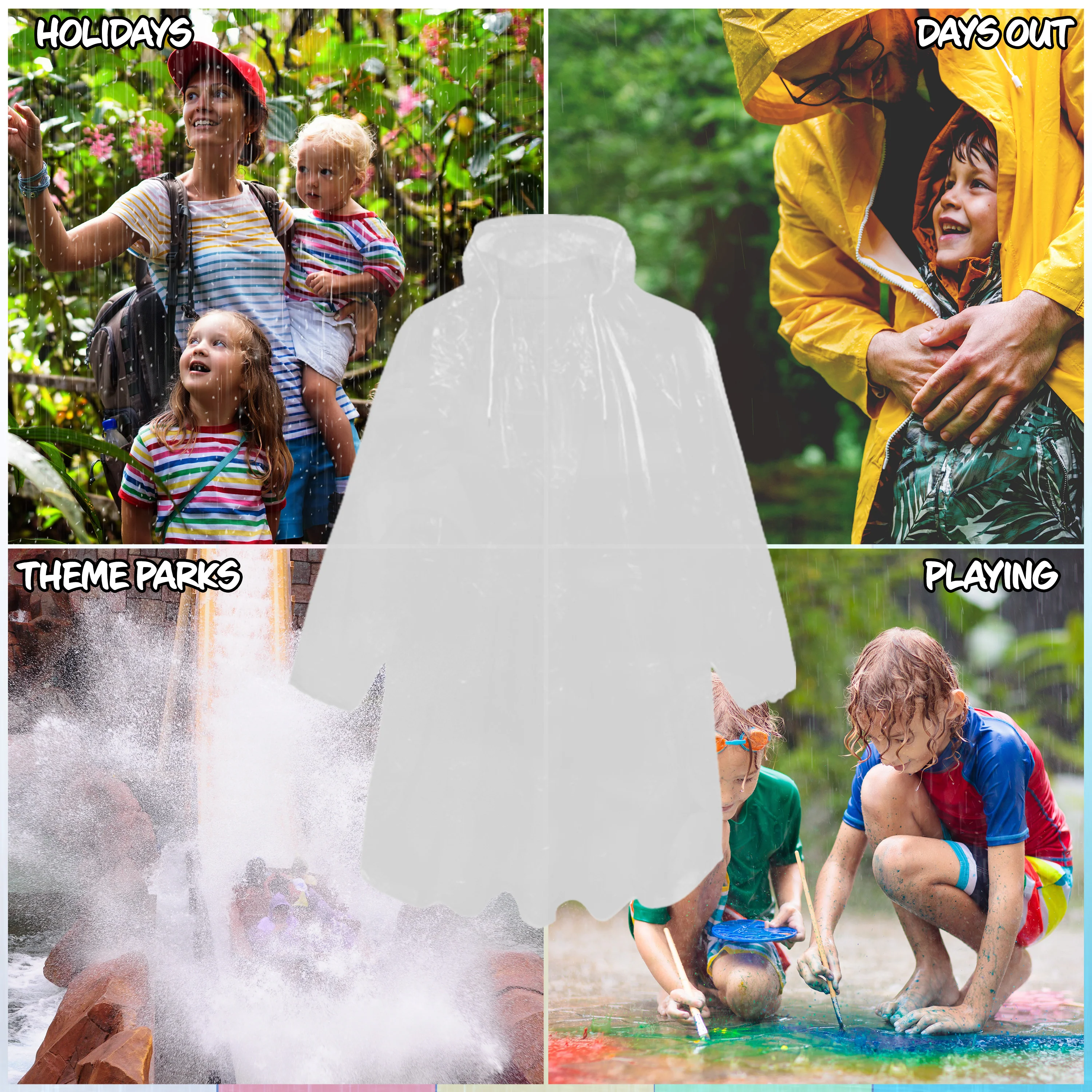 CityComfort Rain Poncho for Boys Teens Disposable Transparent Waterproof Ponchos Multipack for Festival Theme Park Emergency Raincoats - Image 4