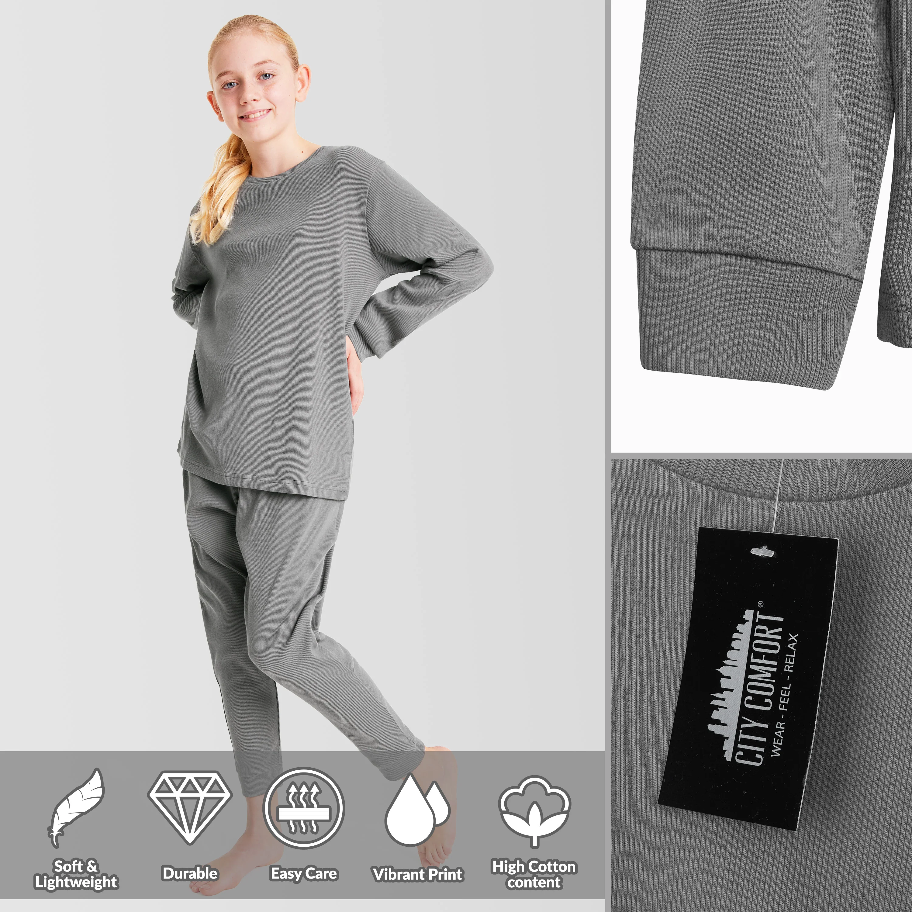 CityComfort Ribbed Pyjamas for Kids - Matching PJs for Family - Image 10