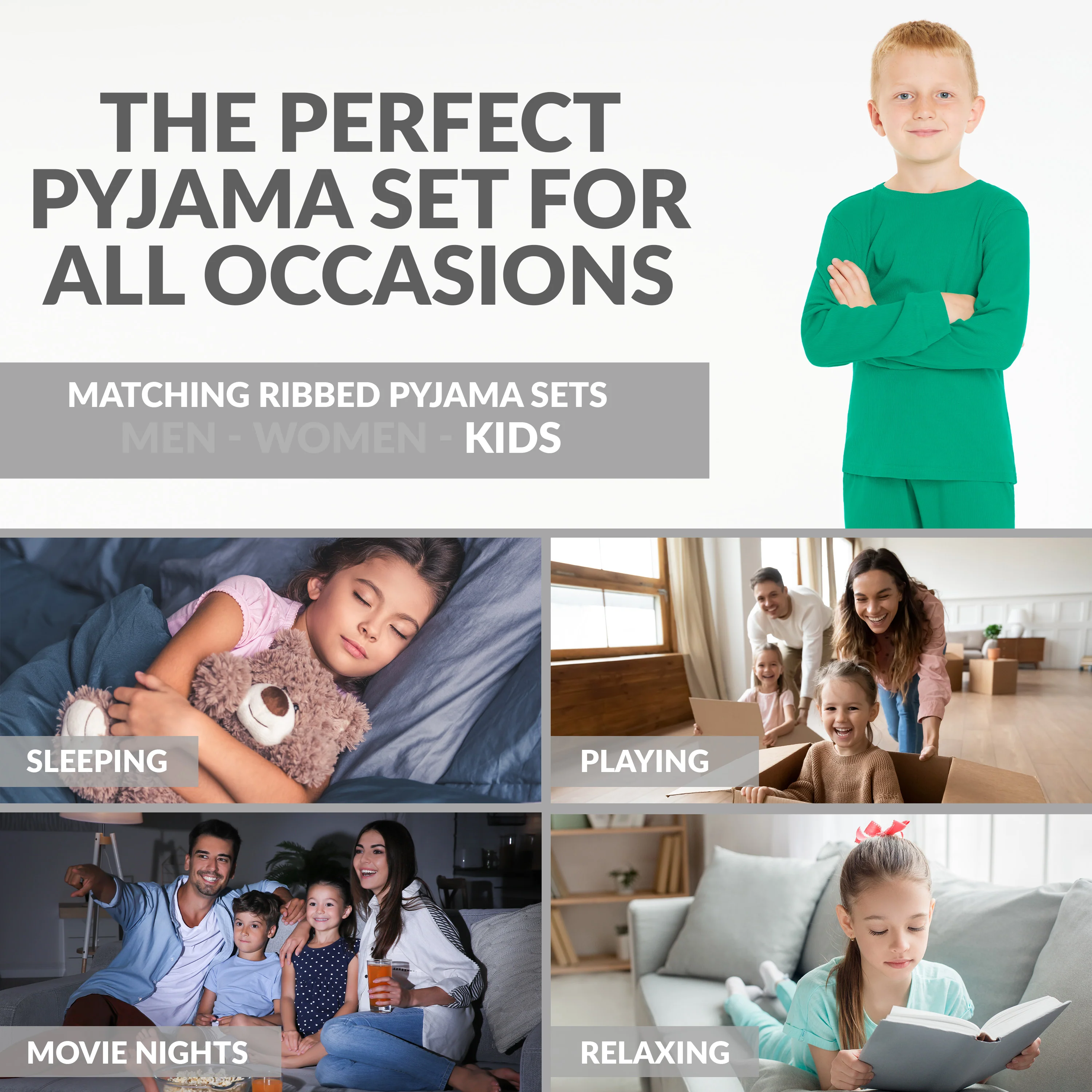 CityComfort Ribbed Pyjamas for Kids - Matching PJs for Family - Image 24