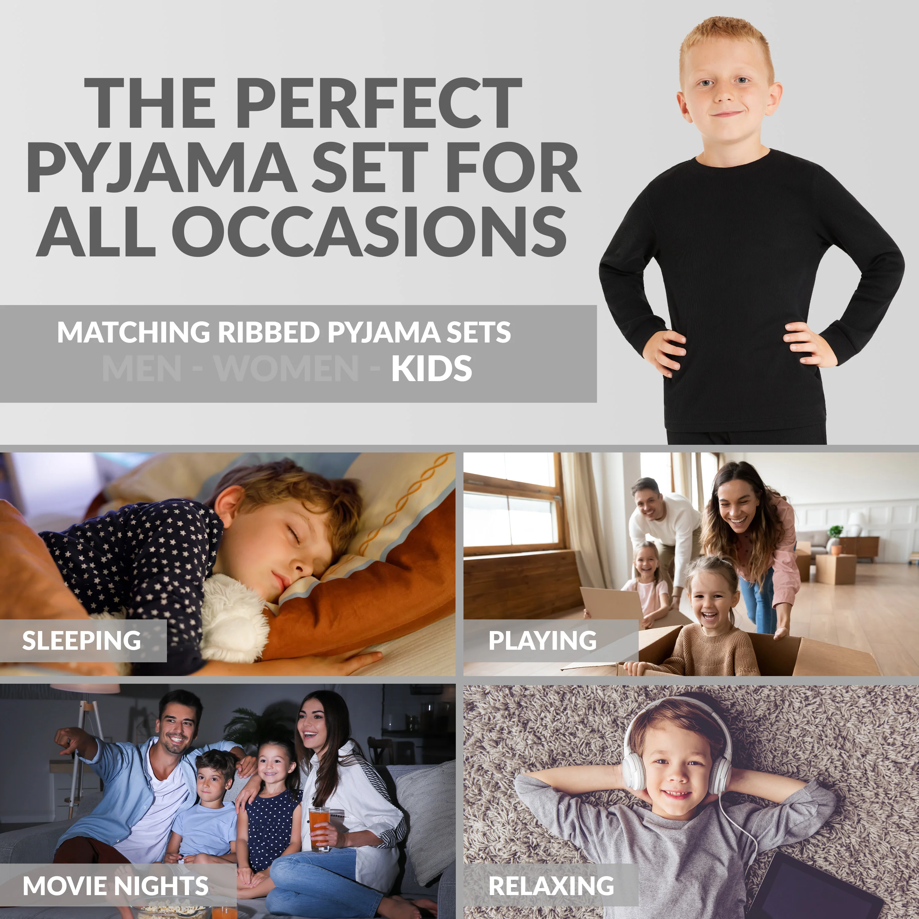 CityComfort Ribbed Pyjamas for Kids - Matching PJs for Family - Image 36