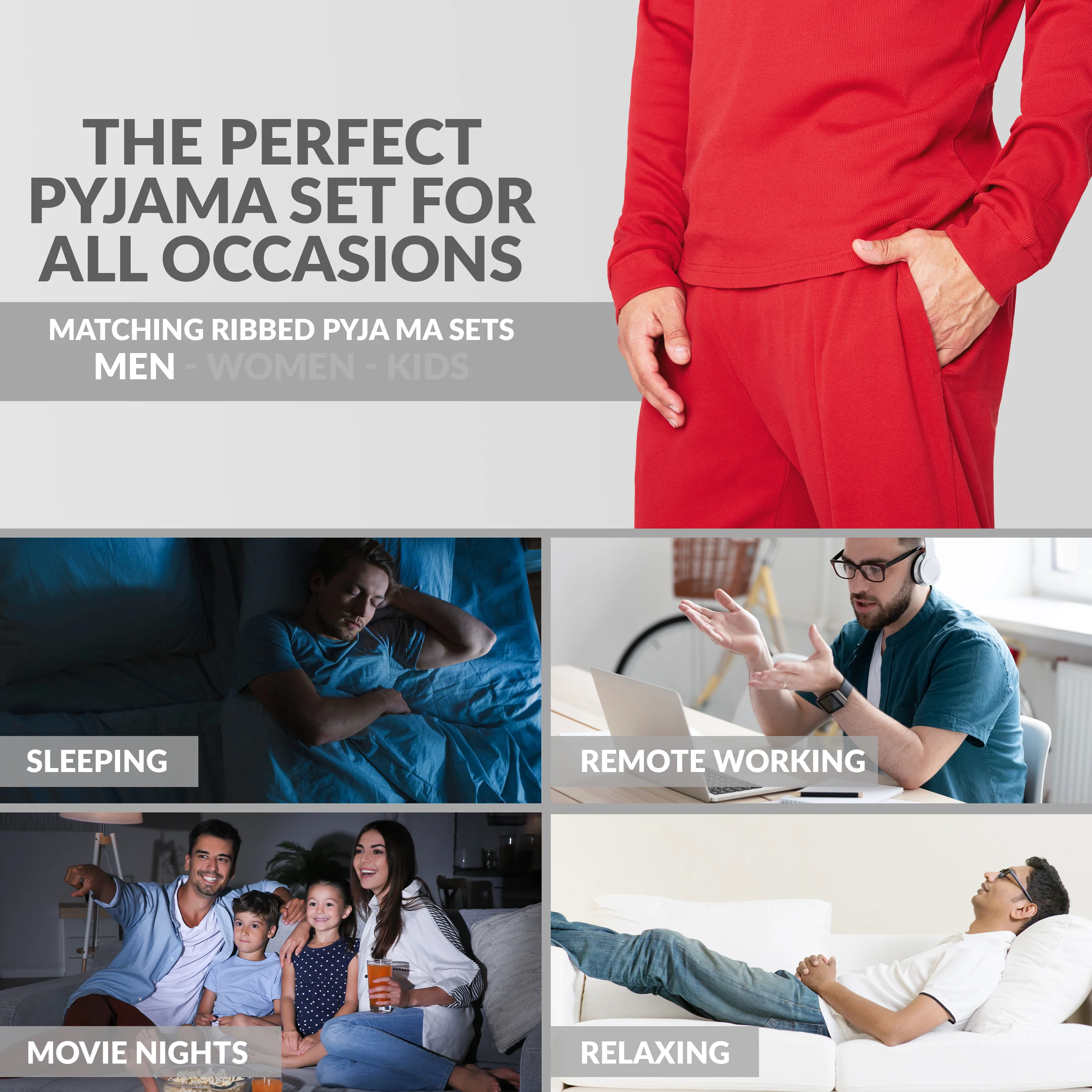 CityComfort Ribbed Pyjamas for Men -Matching PJs for Family - Image 4