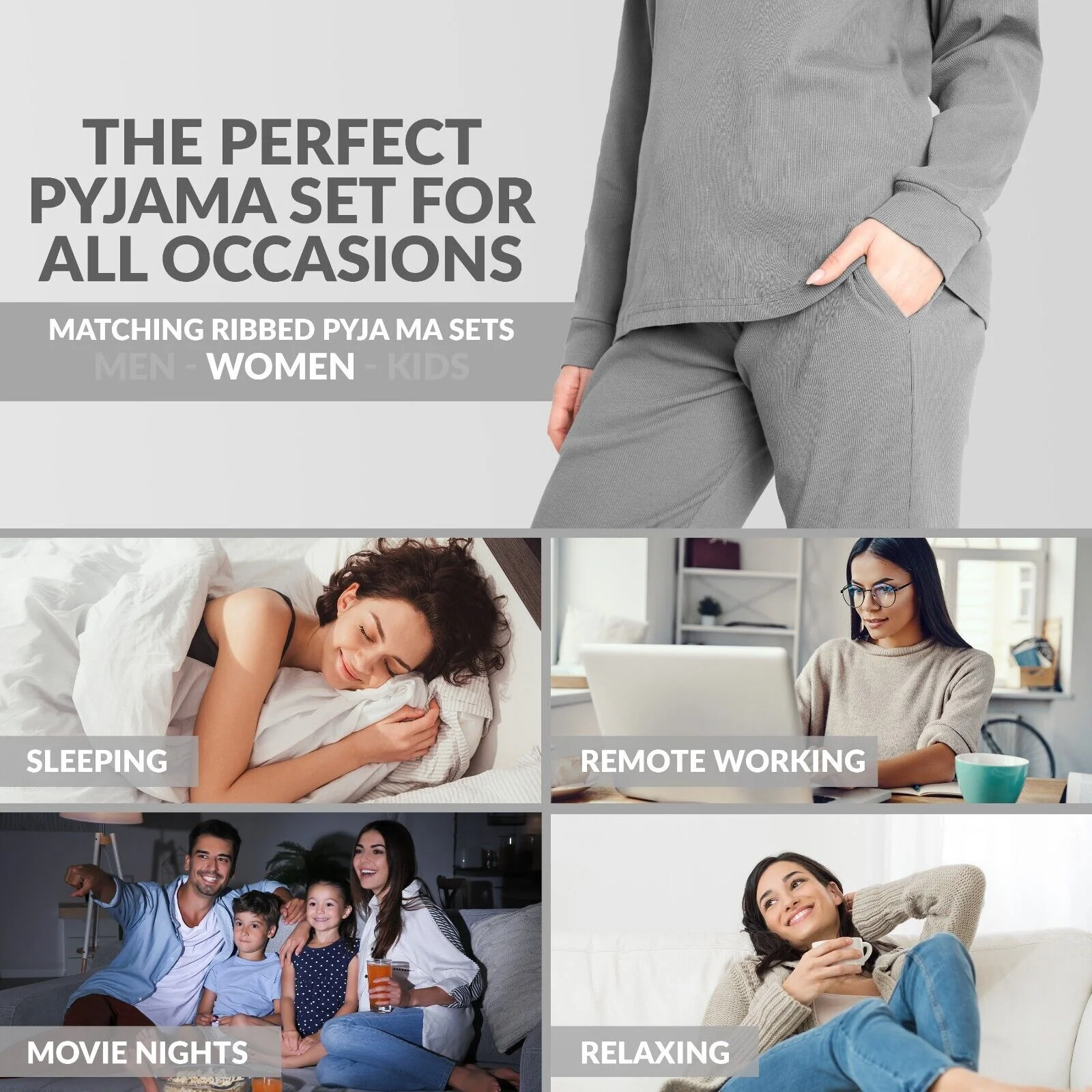 CityComfort Ribbed Pyjamas for Women - Matching PJs for Family - Image 12