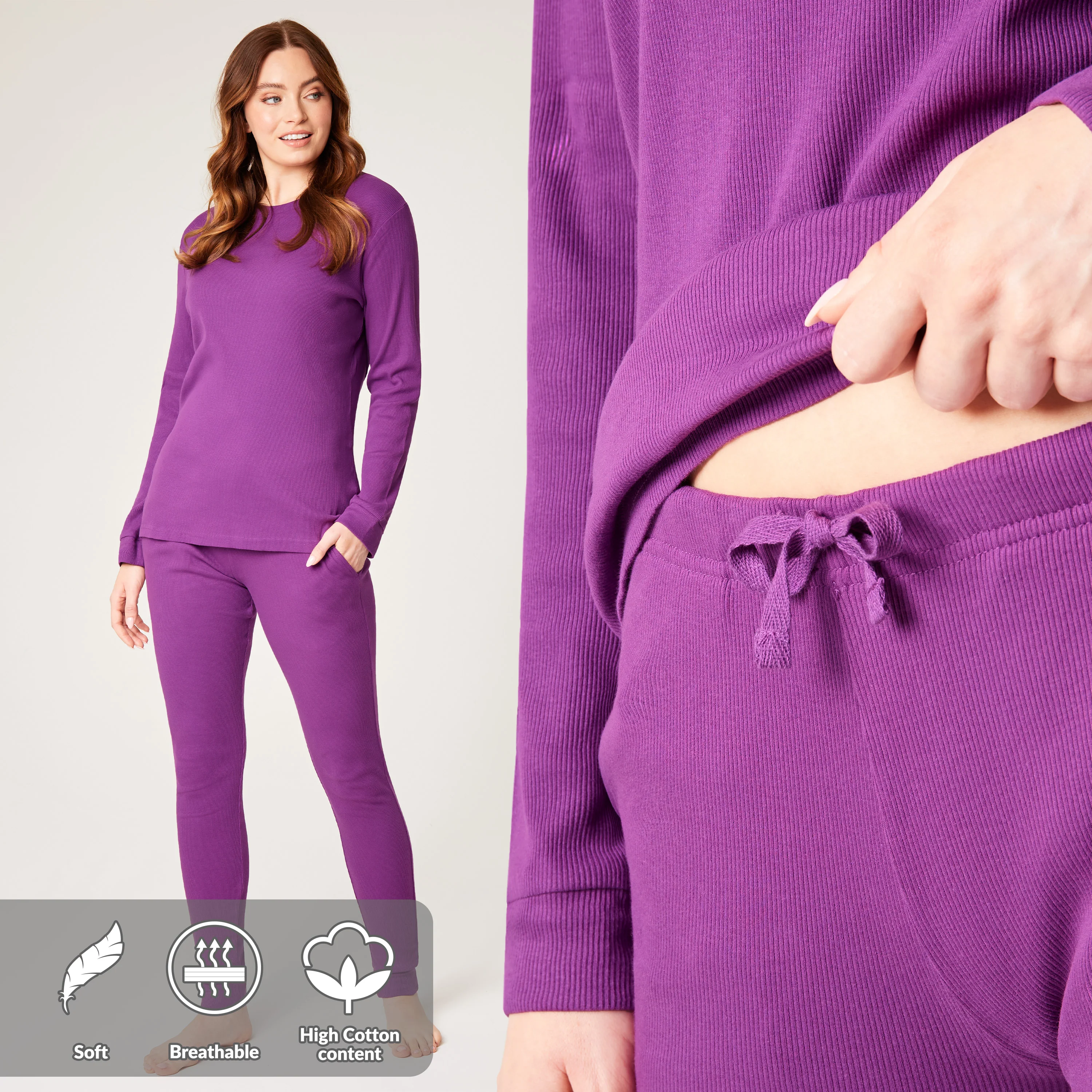 CityComfort Ribbed Pyjamas for Women - Matching PJs for Family - Image 30