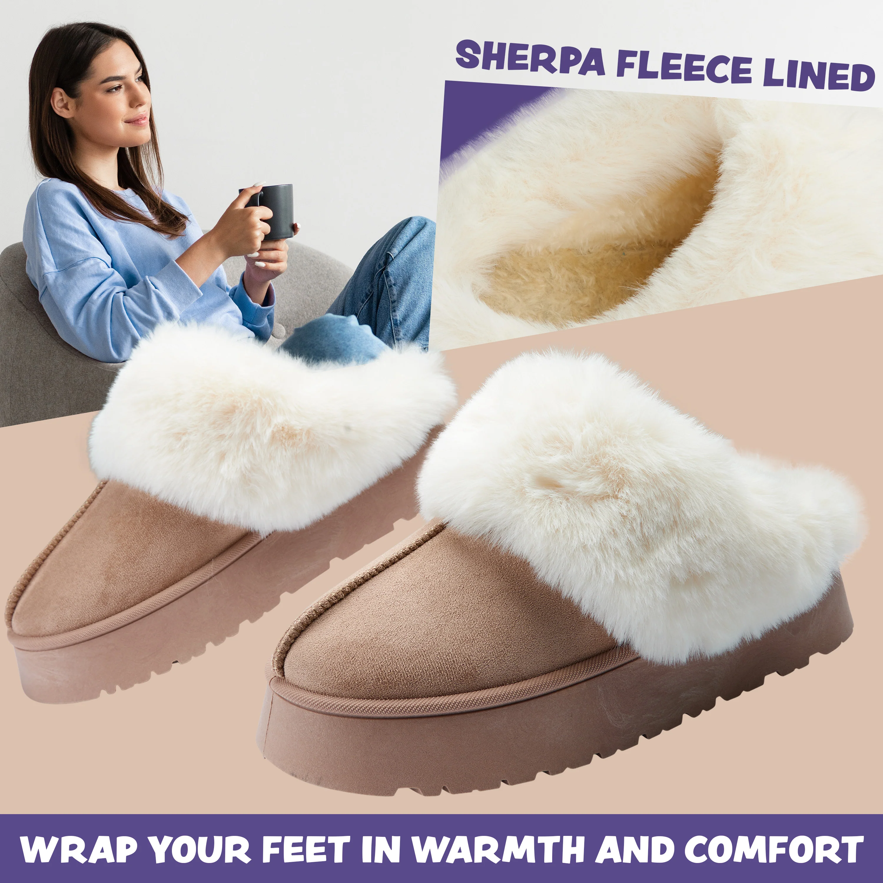 CityComfort Sherpa Lined Slippers,Slip-On House Shoes with Non Slip Sole - Gifts For Her - Image 2