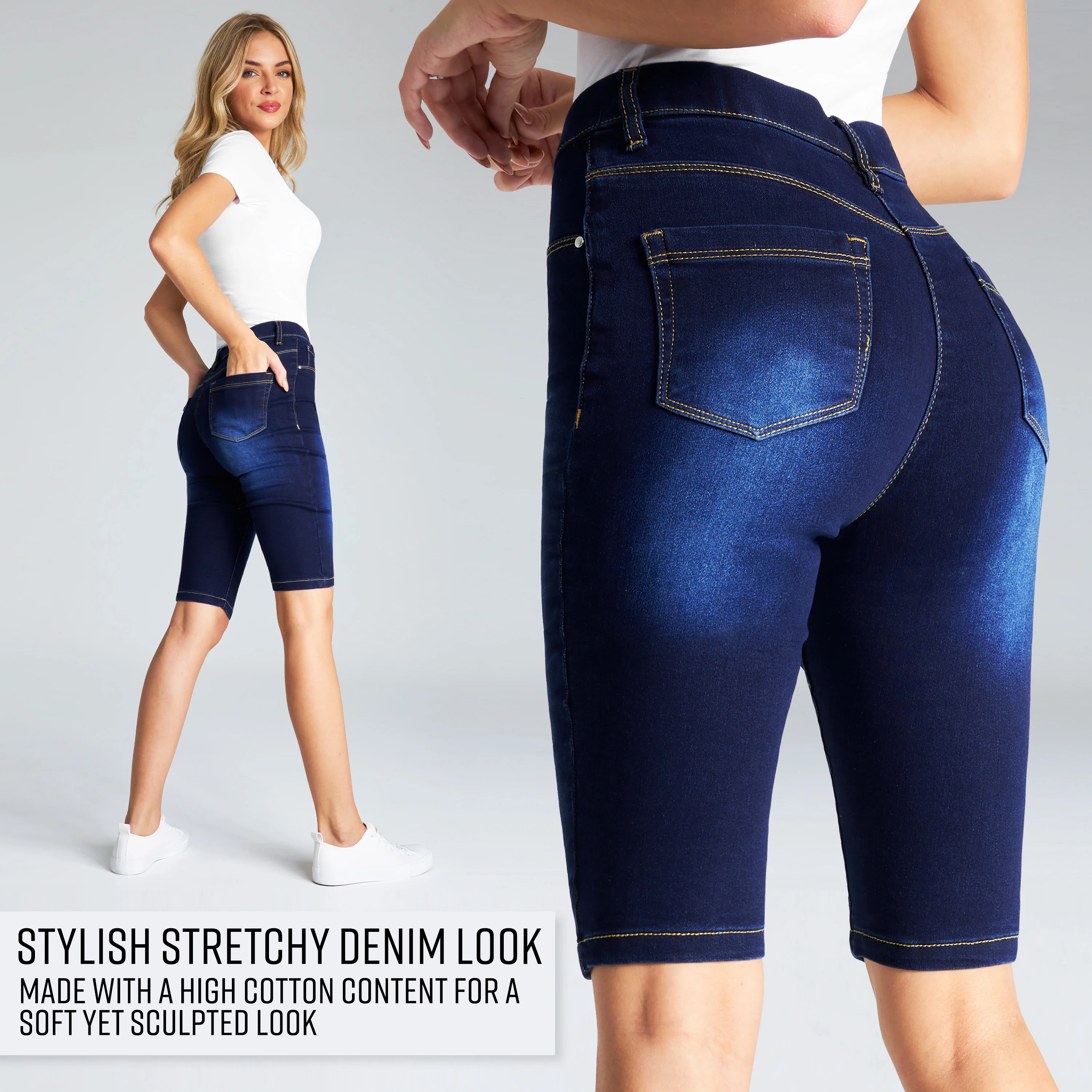 CityComfort Shorts - Jegging Denim Shorts for Women Knee Length - Image 4