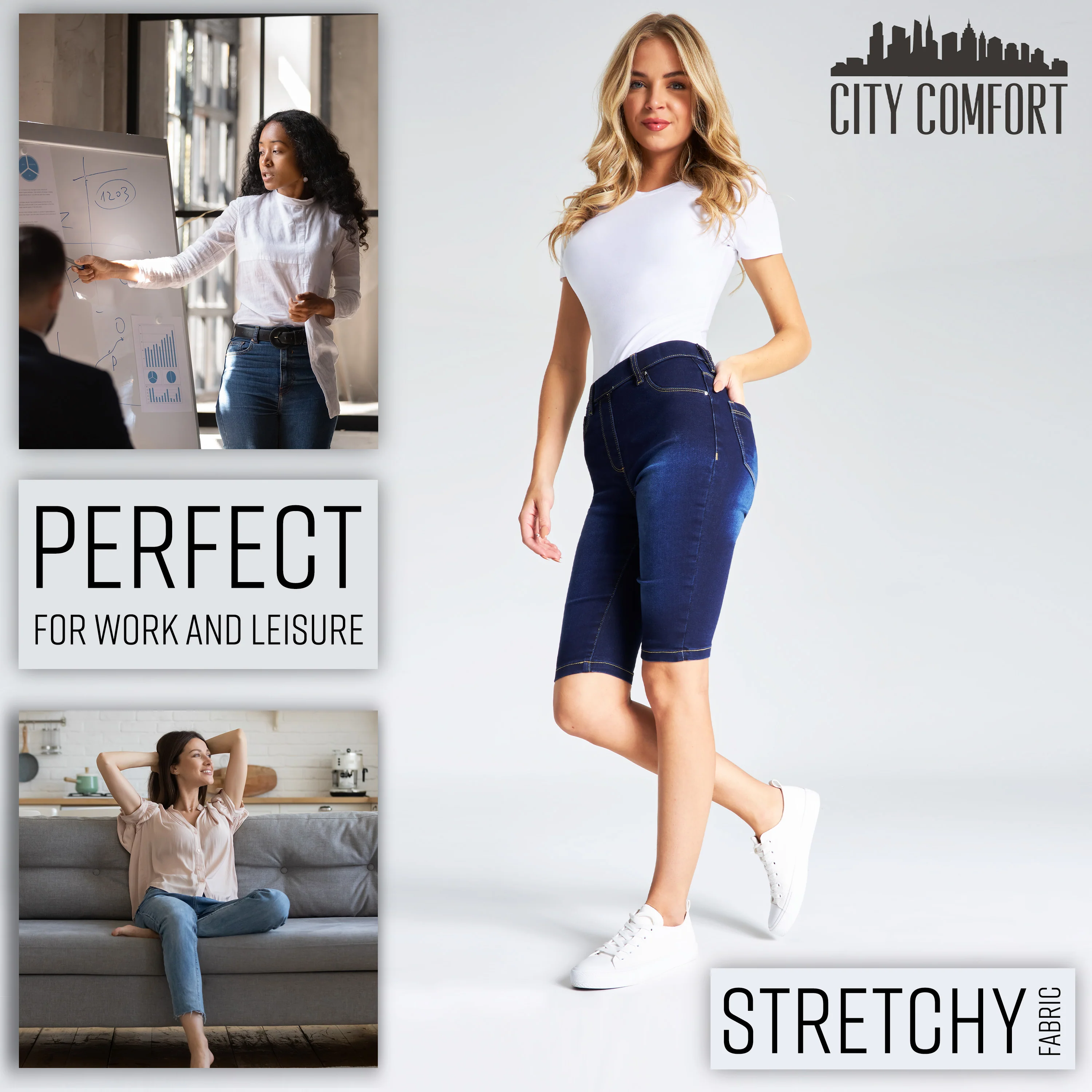 CityComfort Shorts - Jegging Denim Shorts for Women Knee Length - Image 5