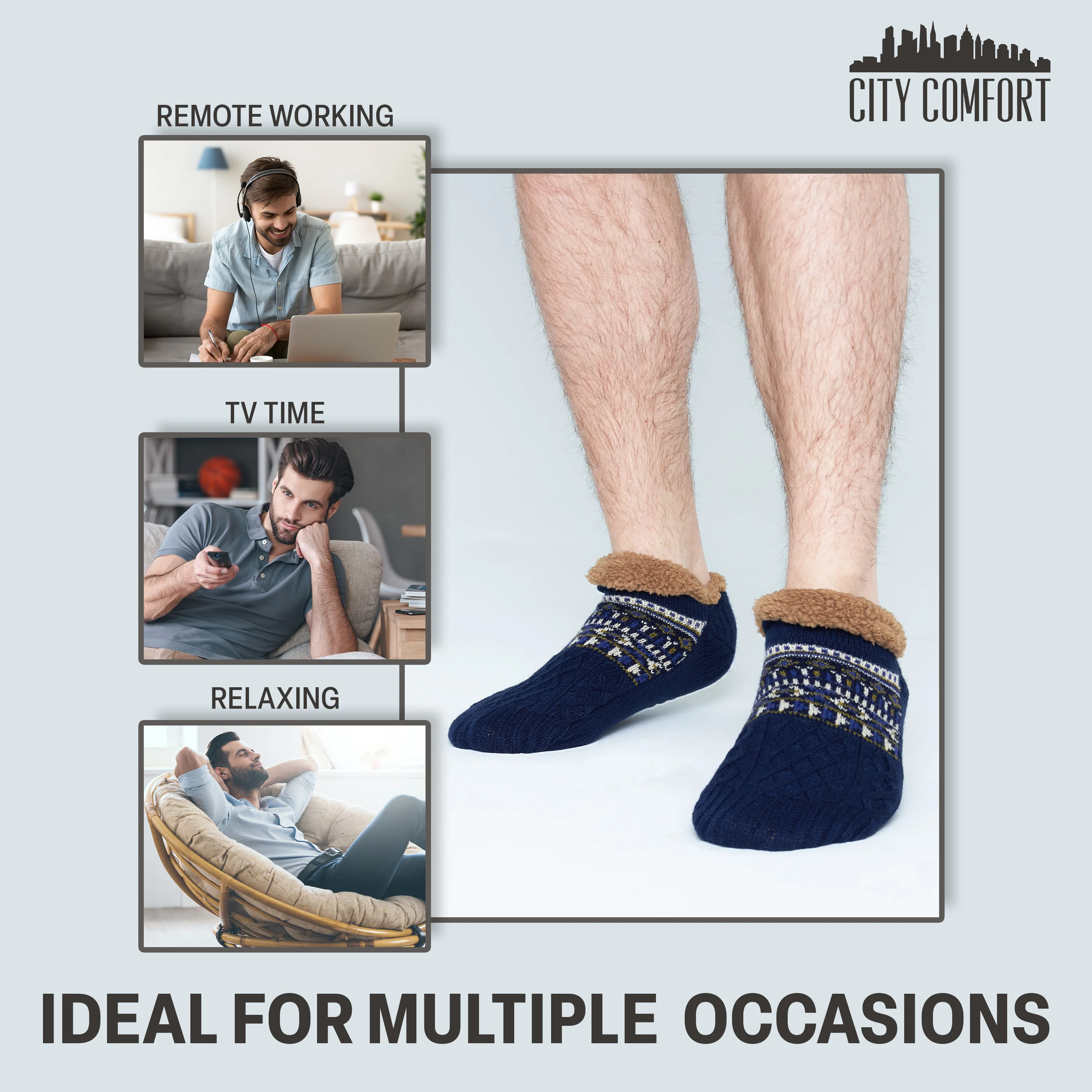 CityComfort Slipper Socks for Men & Teens Size 6–9.5, Cozy Non Slip Socks - Image 10
