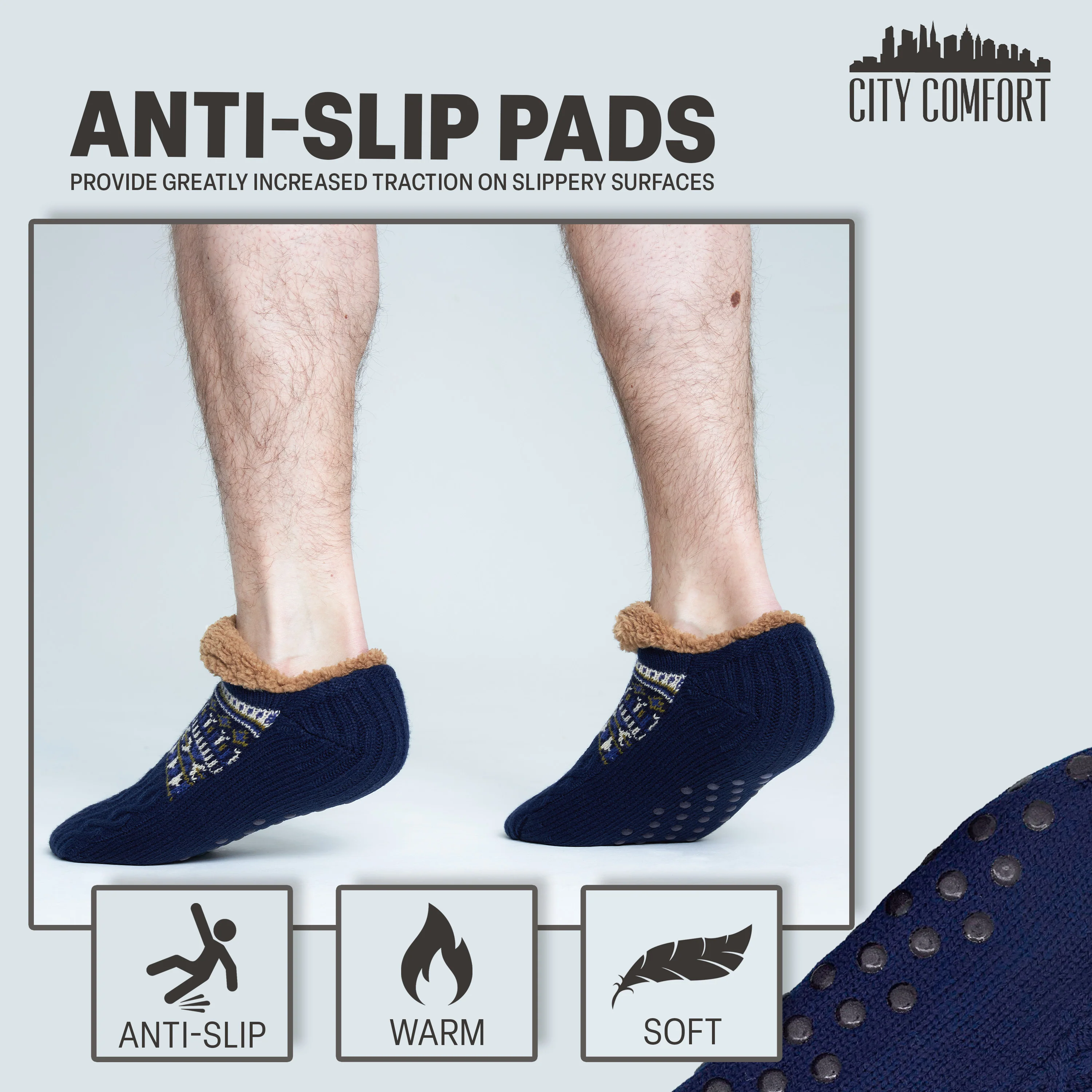 CityComfort Slipper Socks for Men & Teens Size 6–9.5, Cozy Non Slip Socks - Image 12
