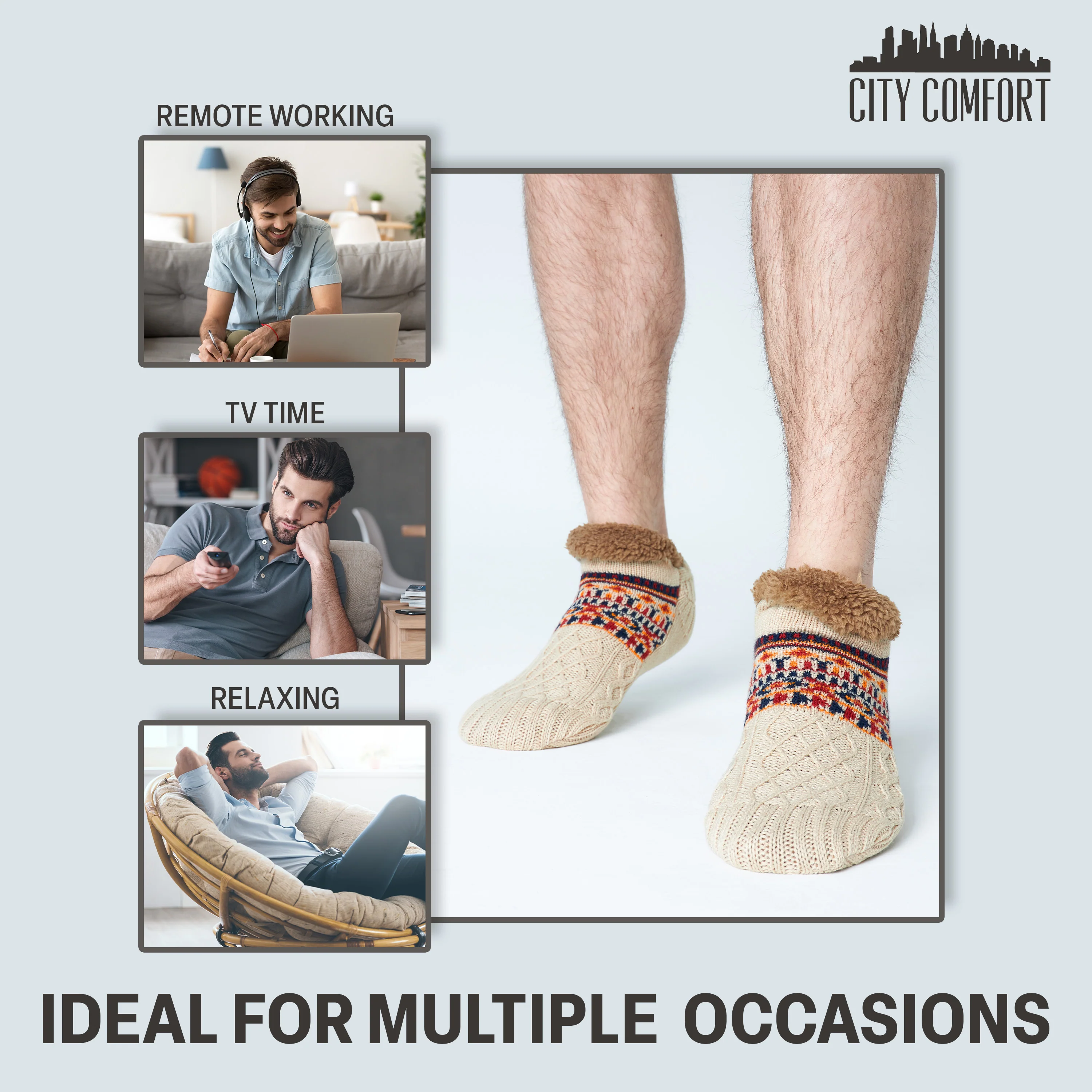 CityComfort Slipper Socks for Men & Teens Size 6–9.5, Cozy Non Slip Socks - Image 16