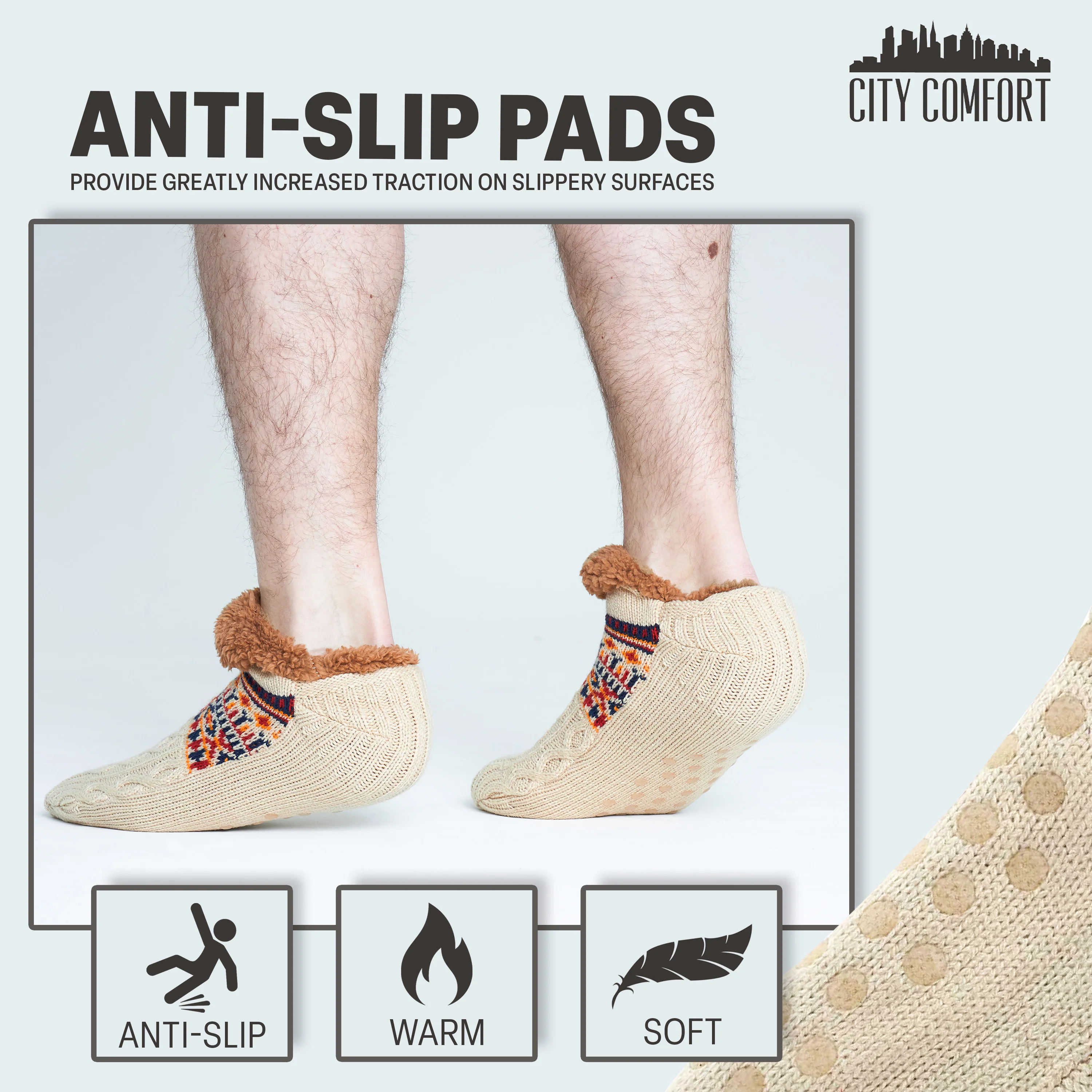 CityComfort Slipper Socks for Men & Teens Size 6–9.5, Cozy Non Slip Socks - Image 18