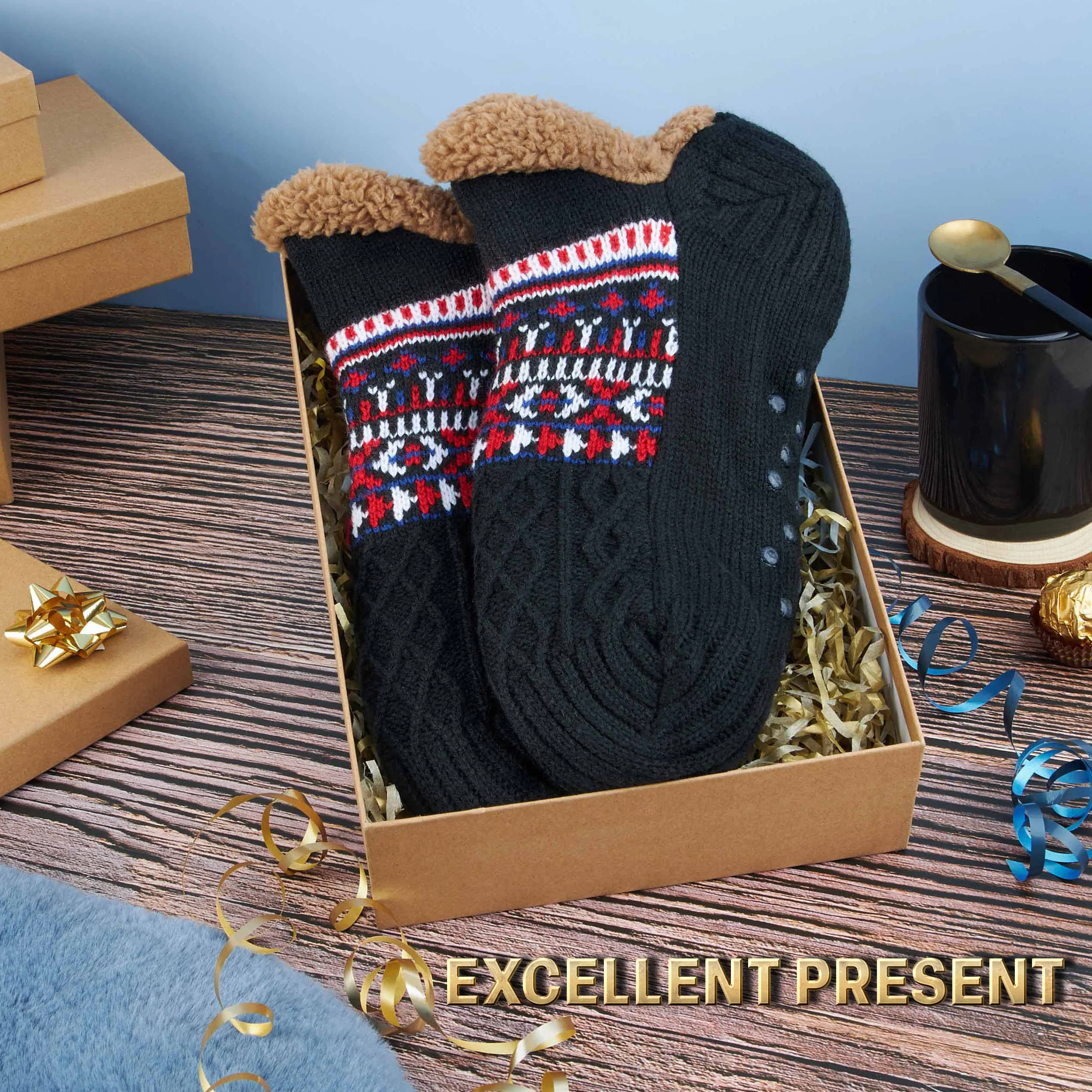 CityComfort Slipper Socks for Men & Teens Size 6–9.5, Cozy Non Slip Socks - Image 2